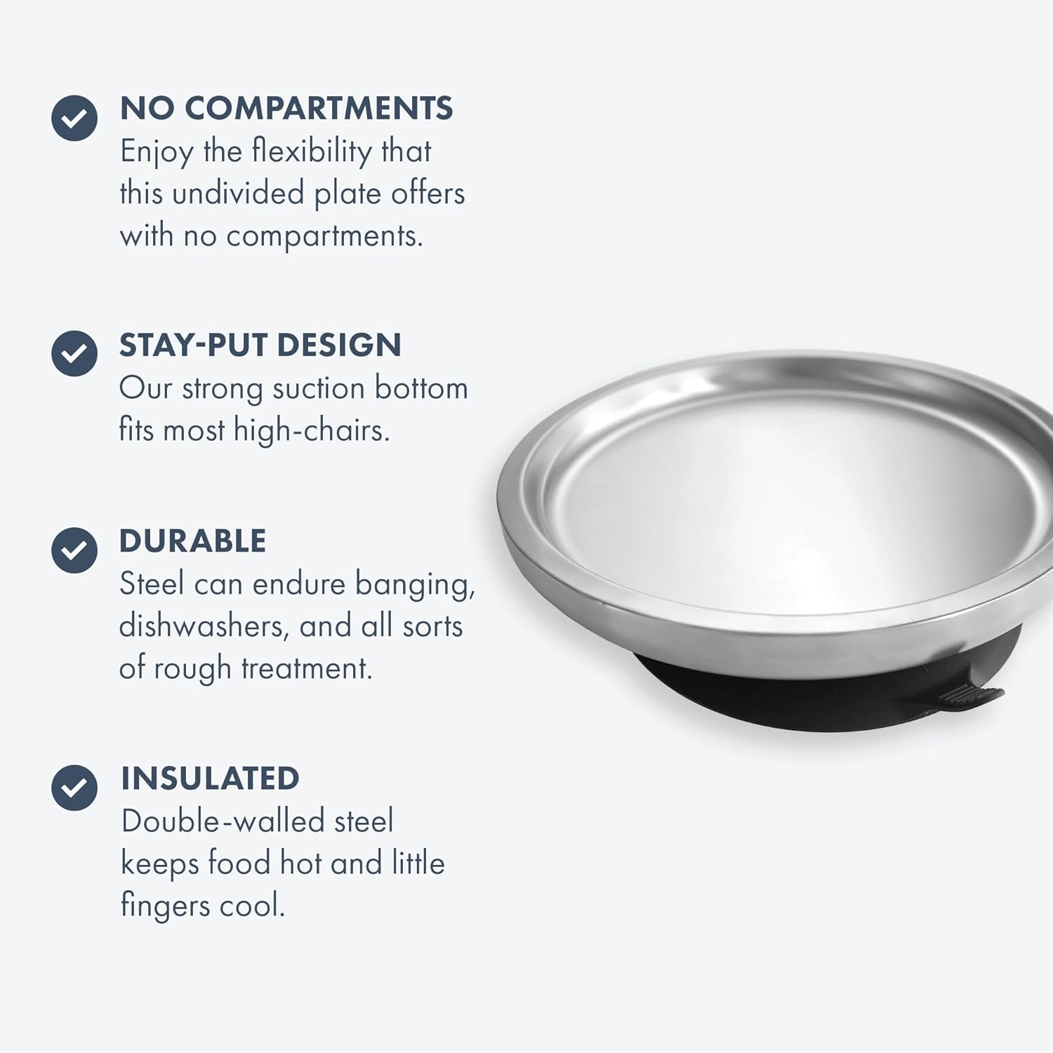 Avanchy Open Baby Plates with Suction Stainless Steel Divided Plates for Toddlers