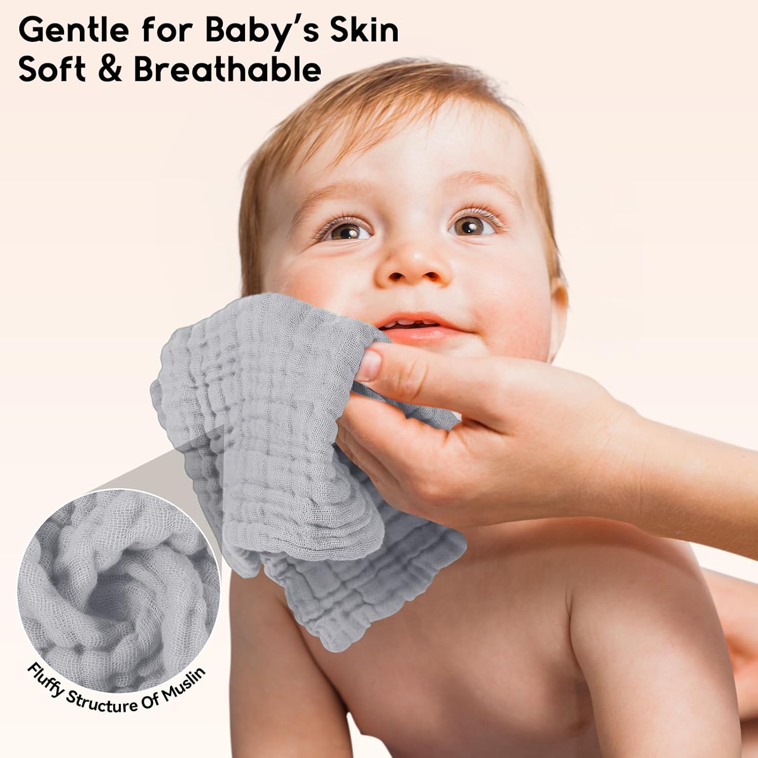 Unnivoll Muslin Baby Washcloths 6 Pack - 12x12 Light Gray 1