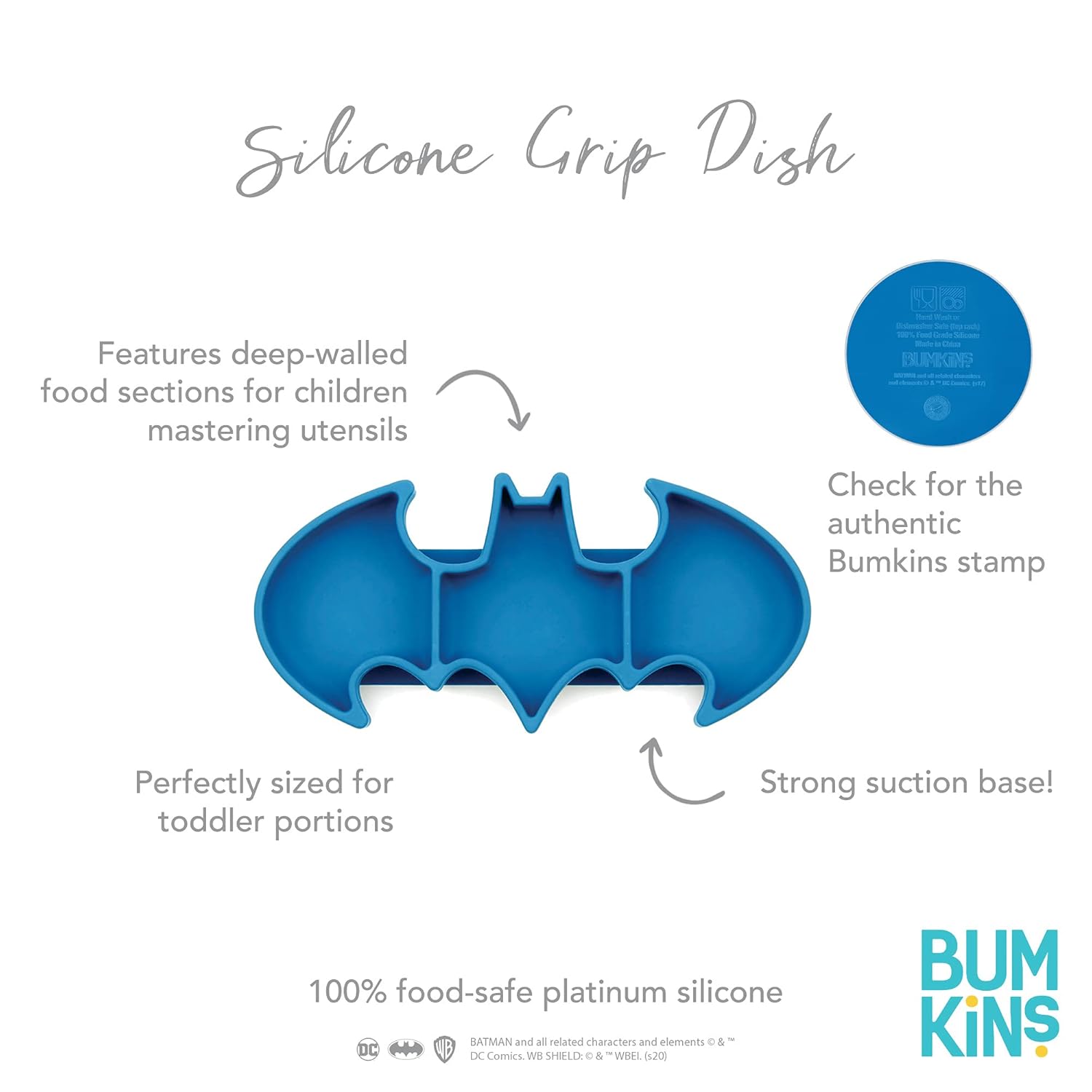 Bumkins Toddler Suction Plate with Sticky Base - Batman Blue