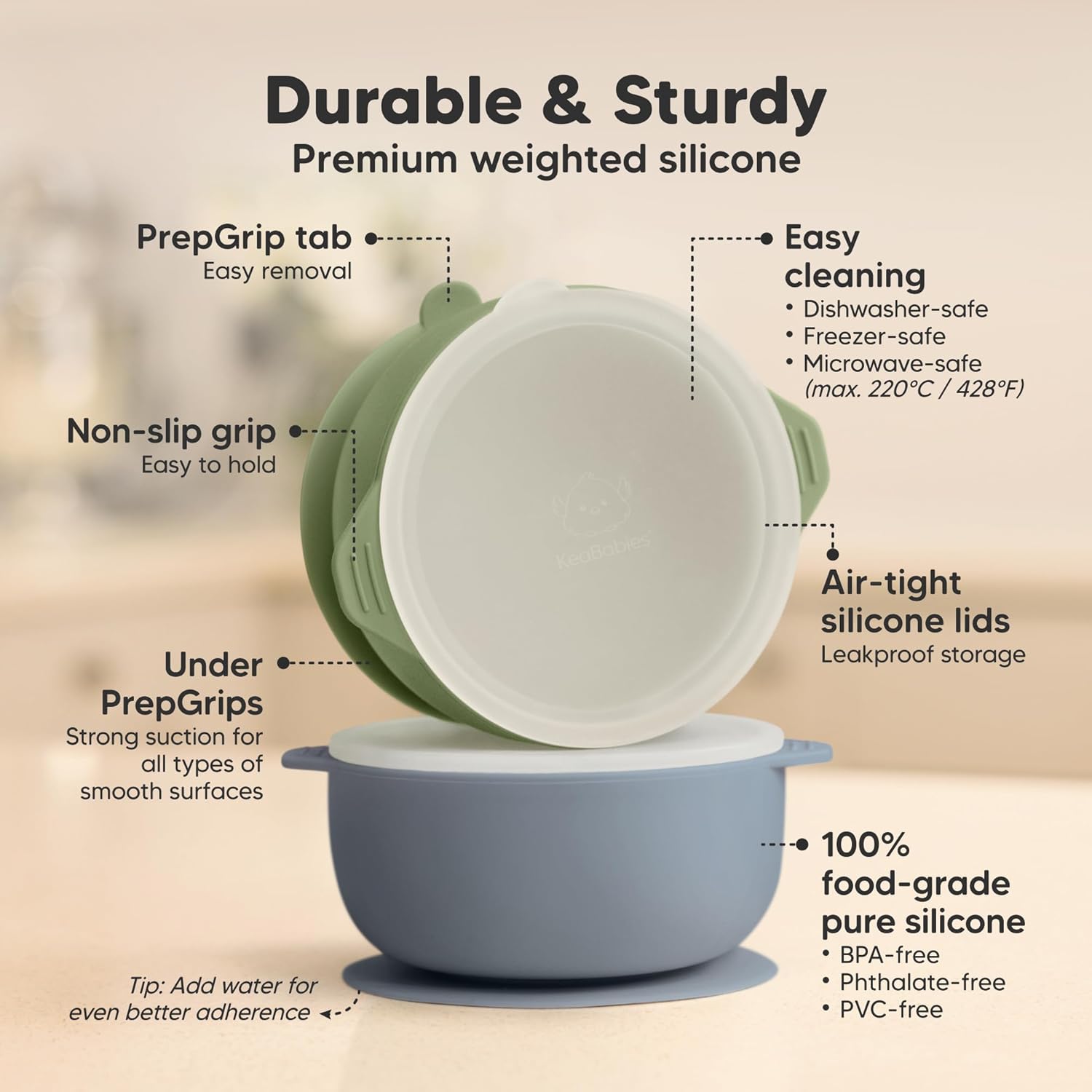 KeaBabies 2-Pack Suction Baby Bowls with Lids and Utensils Set 1
