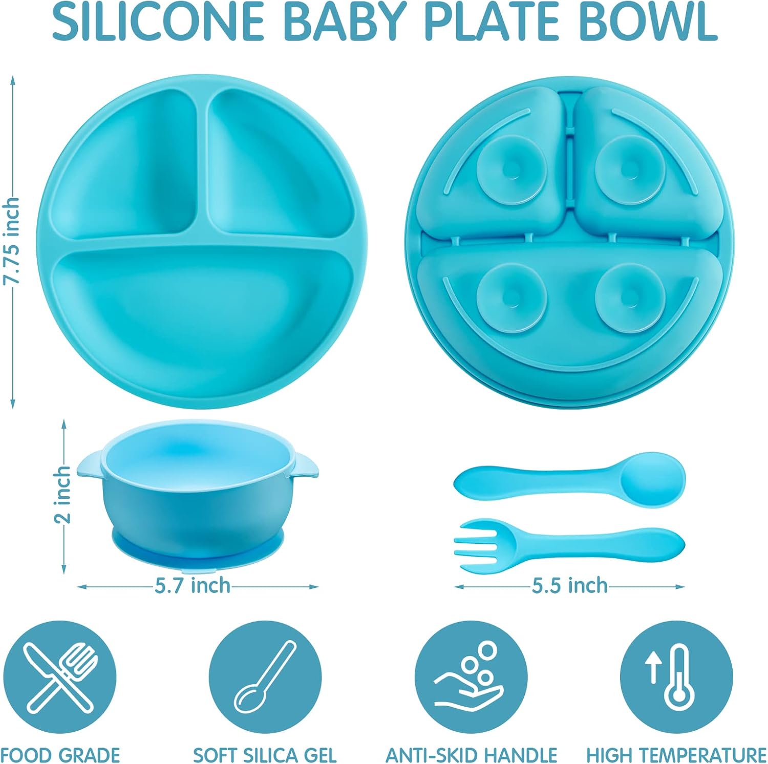 Chengu 9 Pcs Silicone Baby Suction Plates Bowls Feeding Set 1