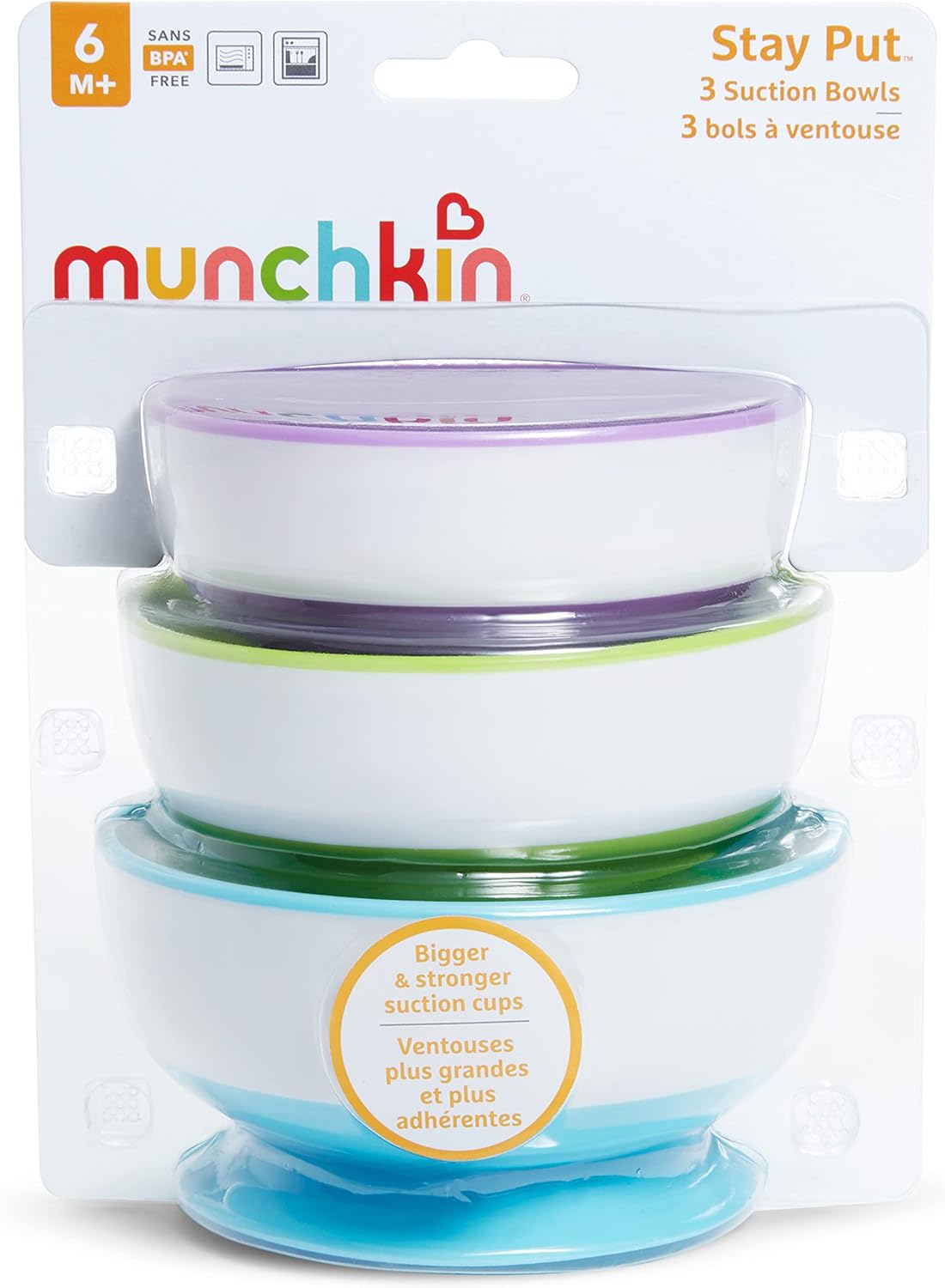 Munchkin Stay Put Suction Bowls 3 Pack Blue Green Purple 1