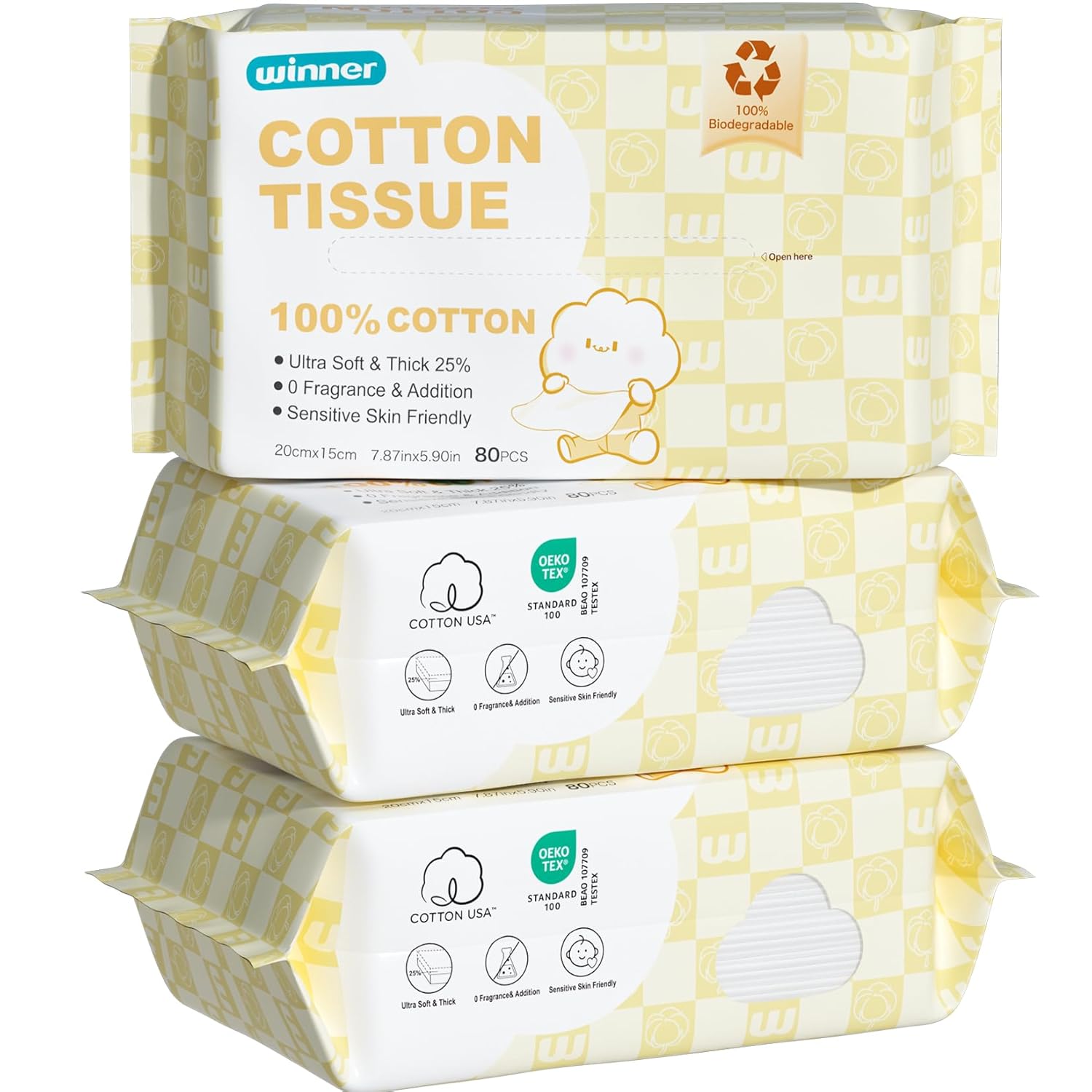 Winner 100 USA Cotton Dry Wipes 240 Count Pack of 3