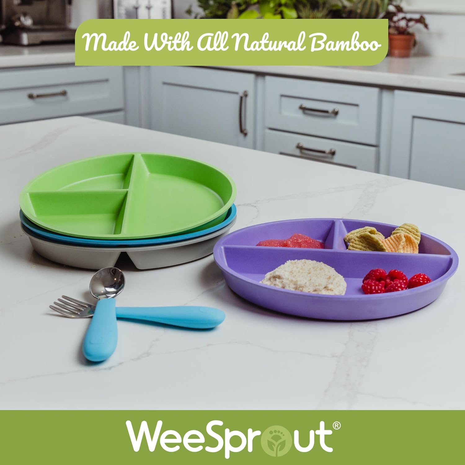 WeeSprout Set of 4 Bamboo Plates for Kids