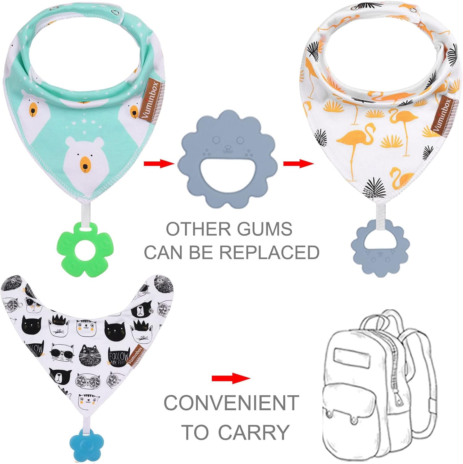 Vuminbox Baby Bandana Bibs Teething Toys 6-Pack Set