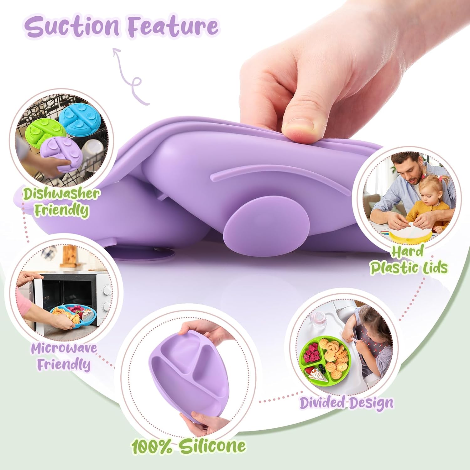 Meanplan 6 Pack Suction Plates for Toddlers