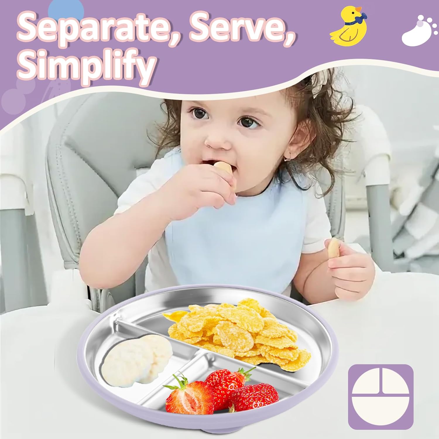 Bakpoco Stainless Steel Toddler Plate with Suction
