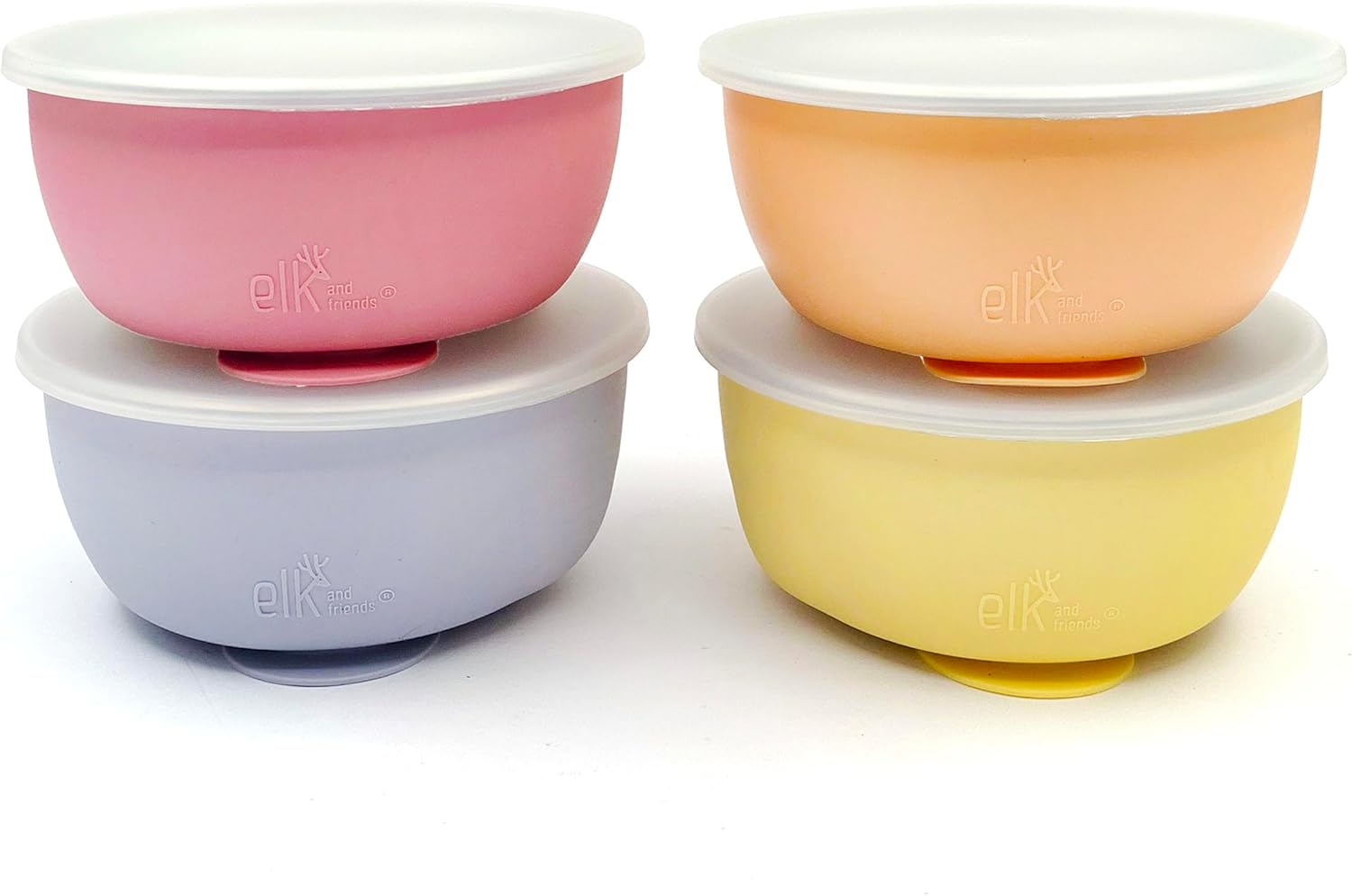 Elk and Friends 4 Pack Suction Stainless Steel Bowls for Babies Toddlers