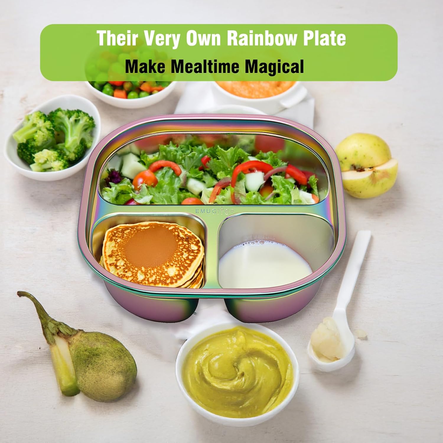 Stainless Steel Rainbow Divided Plates for Kids