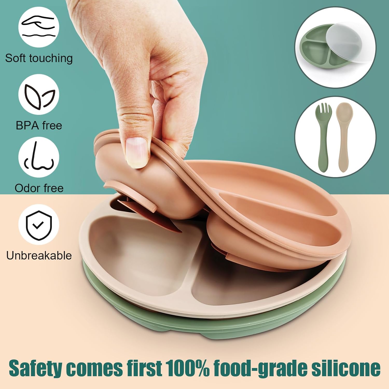 3 Pack Toddler Plates with Lids and Utensils