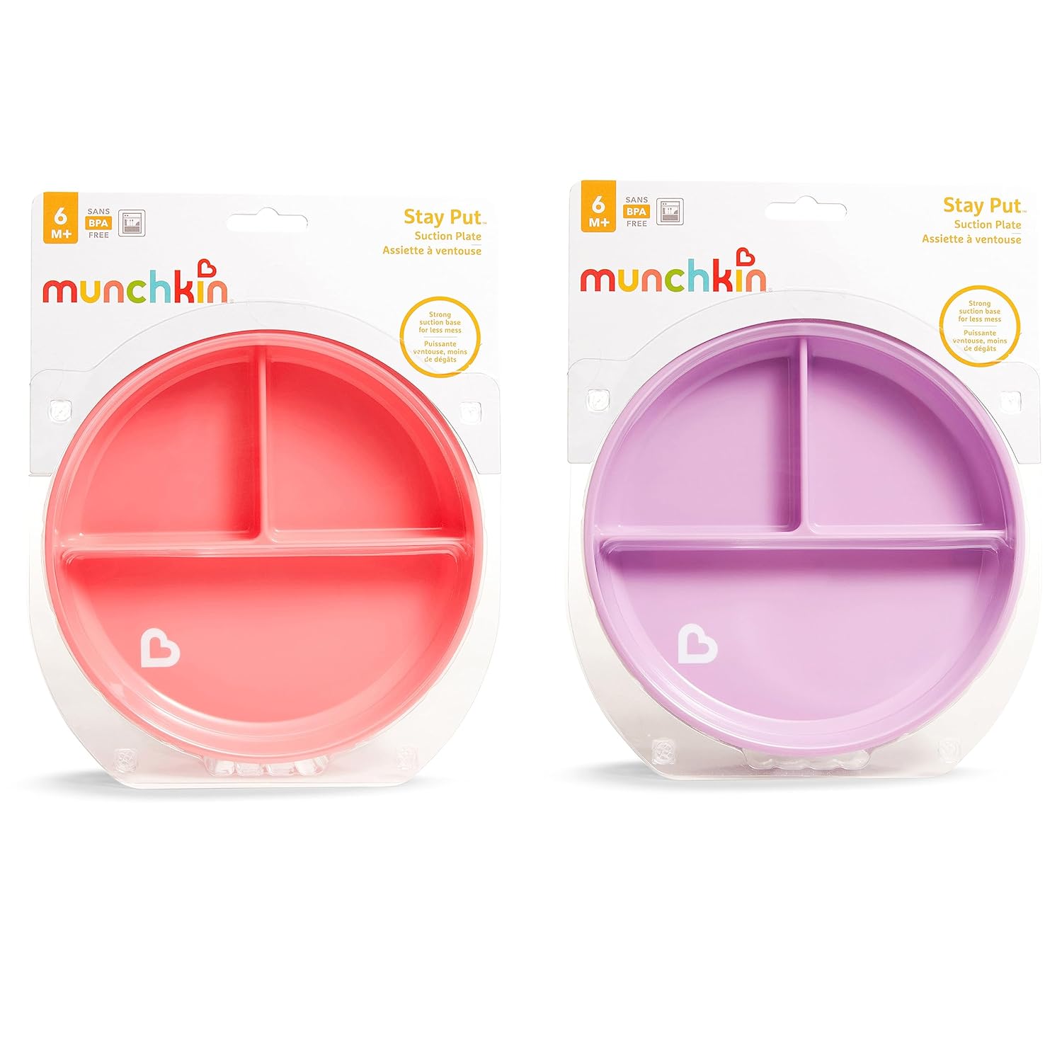 Munchkin Stay Put Suction Plates for Baby Toddler 3 Sections Pink Purple