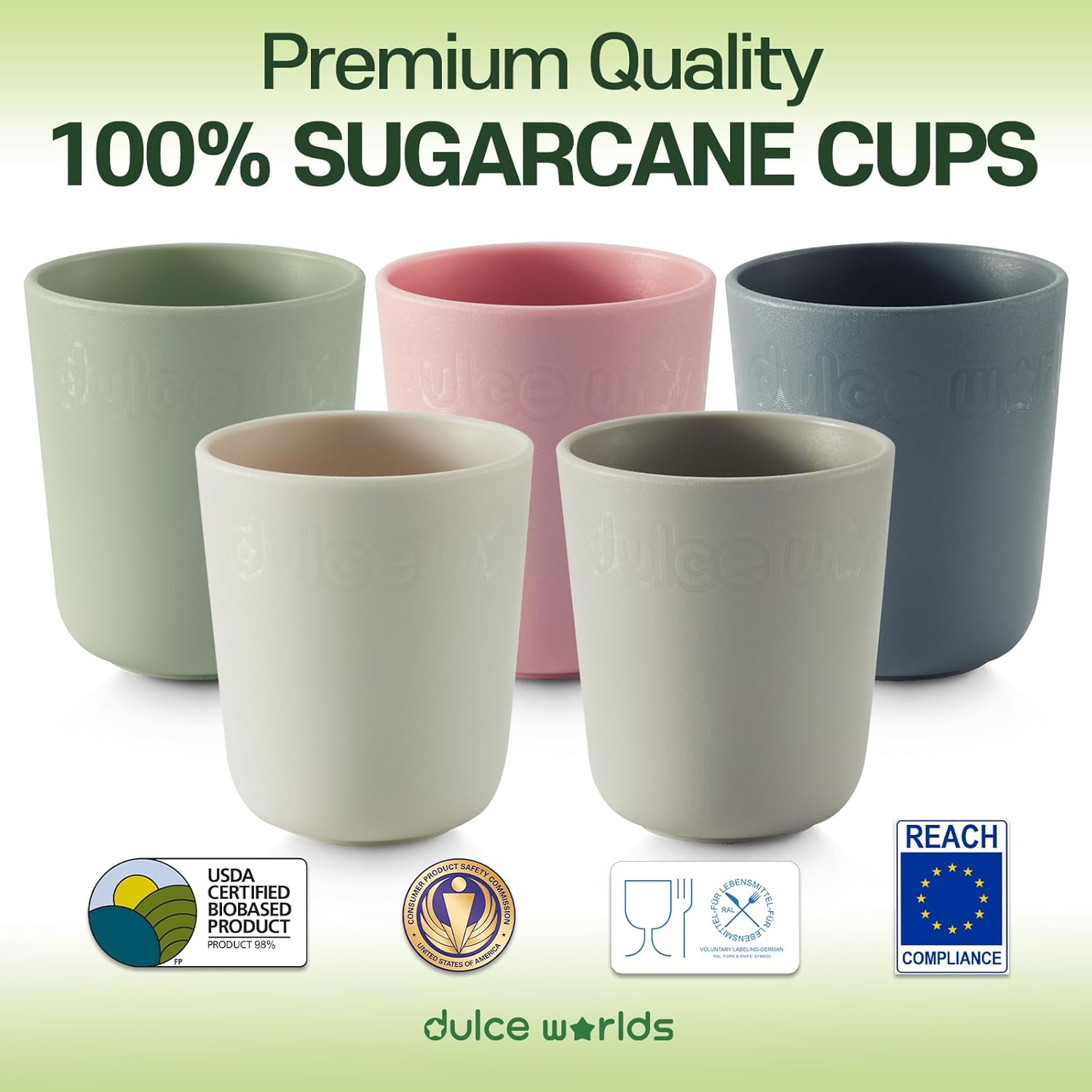 Dulce Worlds SUGARCANE Kids Cup 10 oz - 5 Pack Gray Pink 1