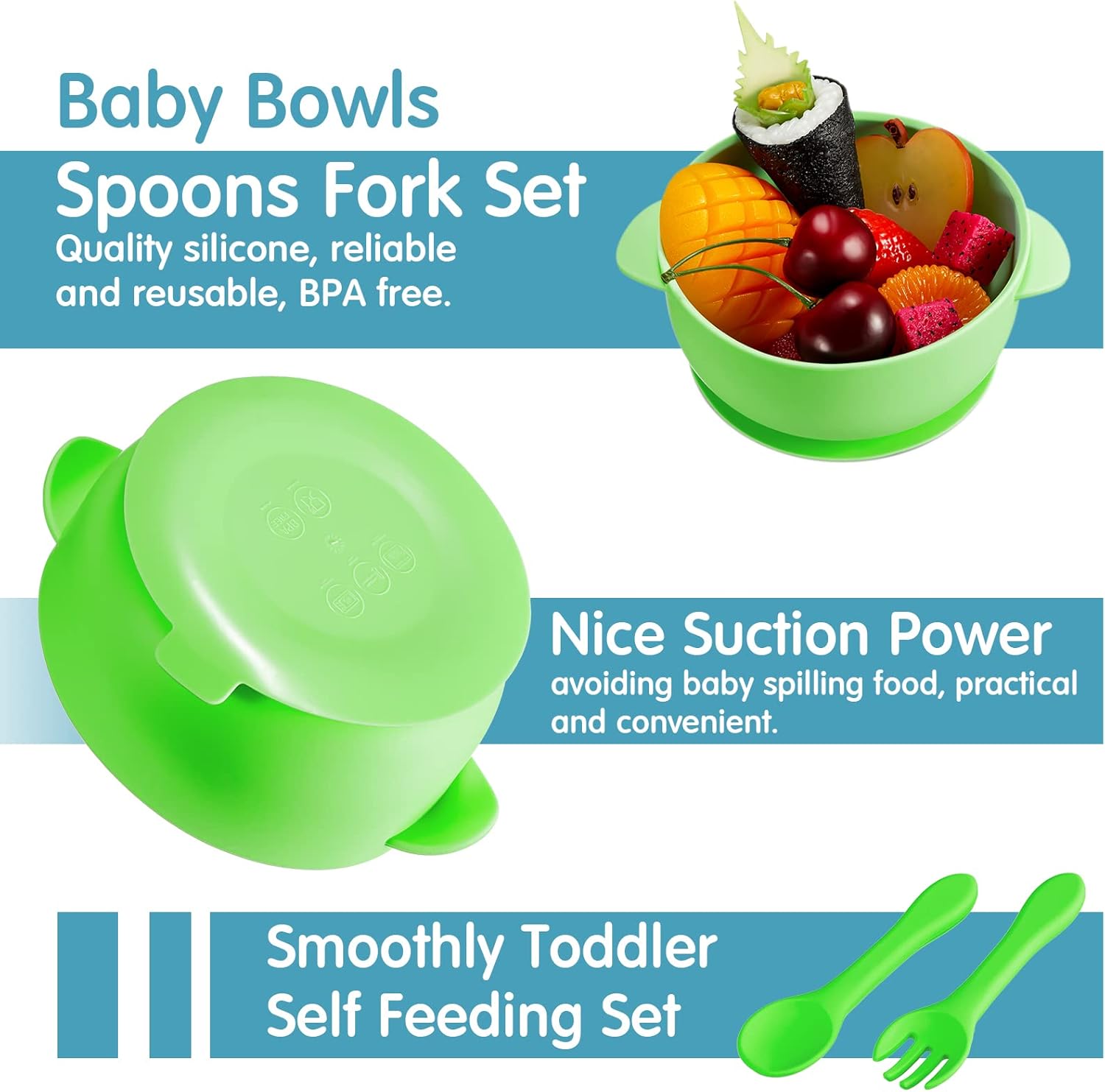 Chengu 9 Pcs Silicone Baby Suction Plates Bowls Feeding Set 1