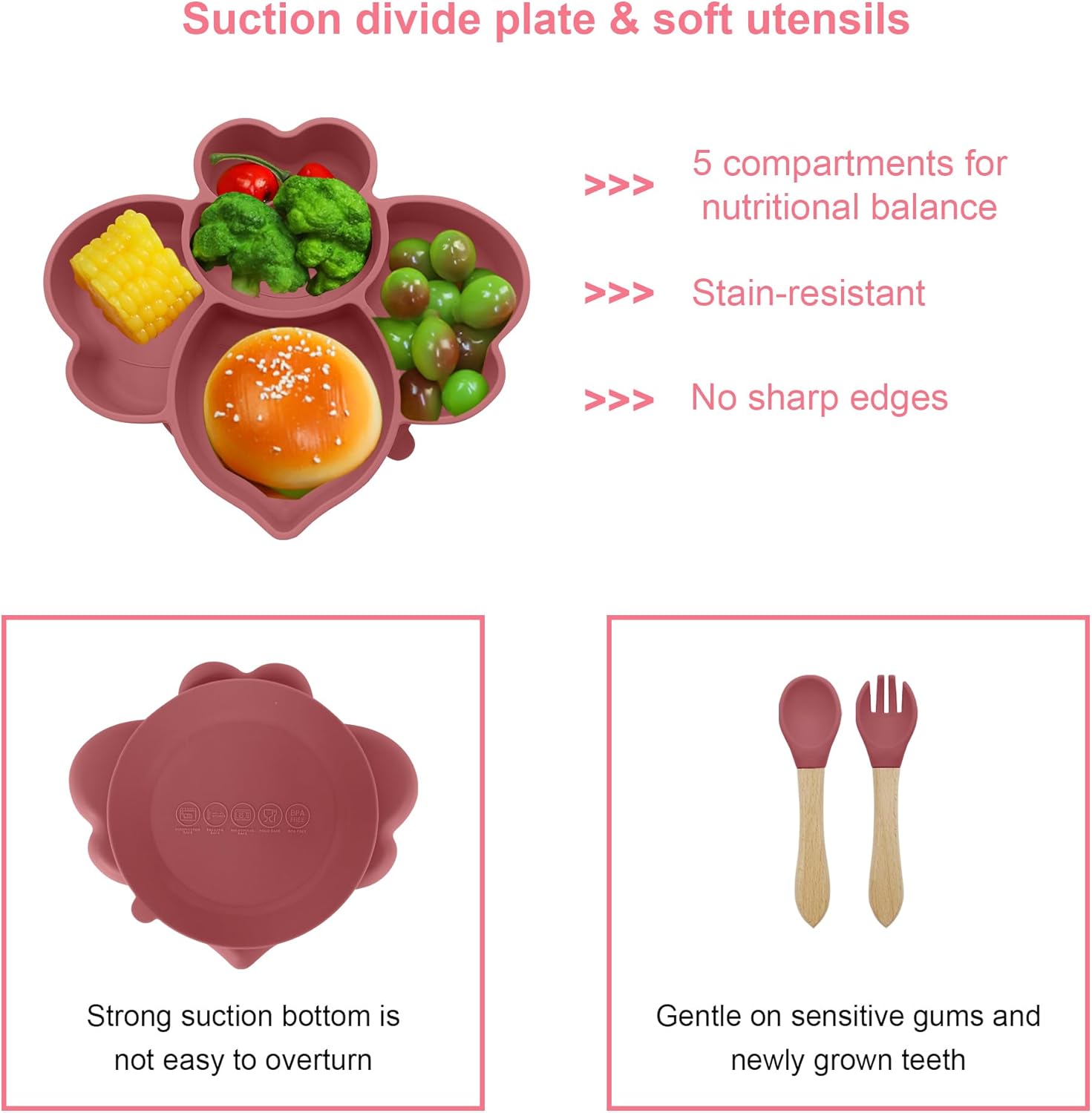 Silicone Baby Feeding Set 14pcs Dark Pink