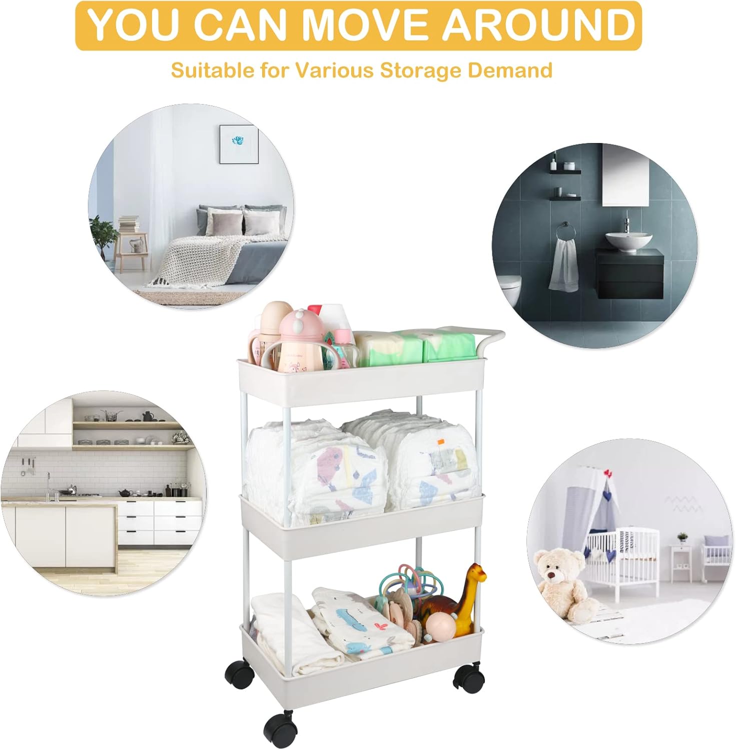 Volnamal Baby Diaper Caddy Movable Cart for Newborn Essentials