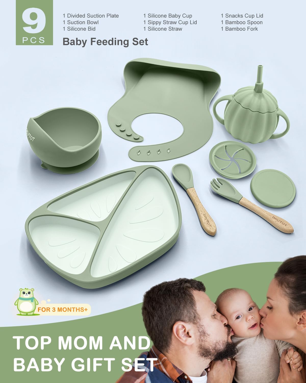 Qyeejong 9 PCS Silicone Baby Feeding Set