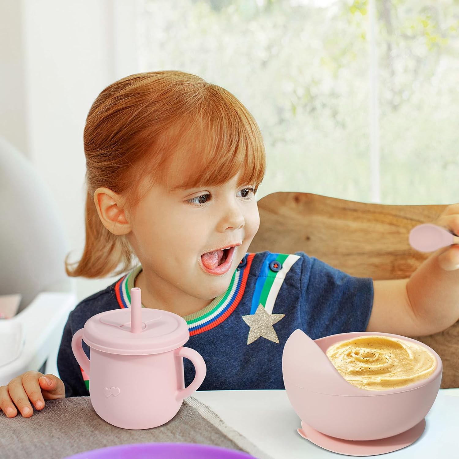 Dormlony 9pc BPA Free Silicone Baby Feeding Set Pink