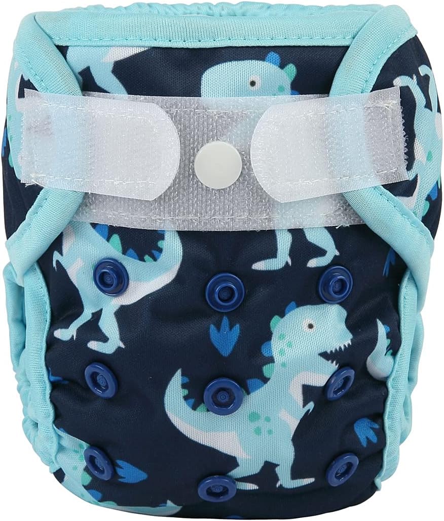 Newborn Baby Cloth Diaper Cover with Hook Loop Blue Dinosaurs