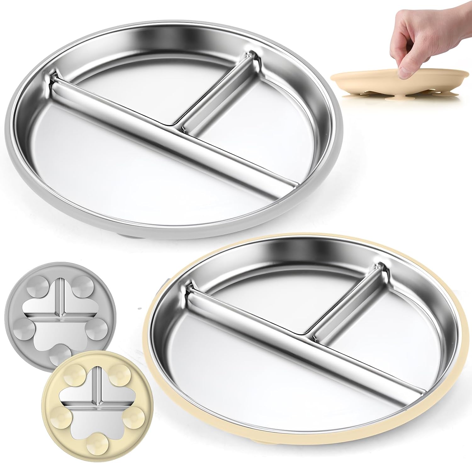 OVV Stainless Steel Toddler Plates 2 Pack 9 Inch