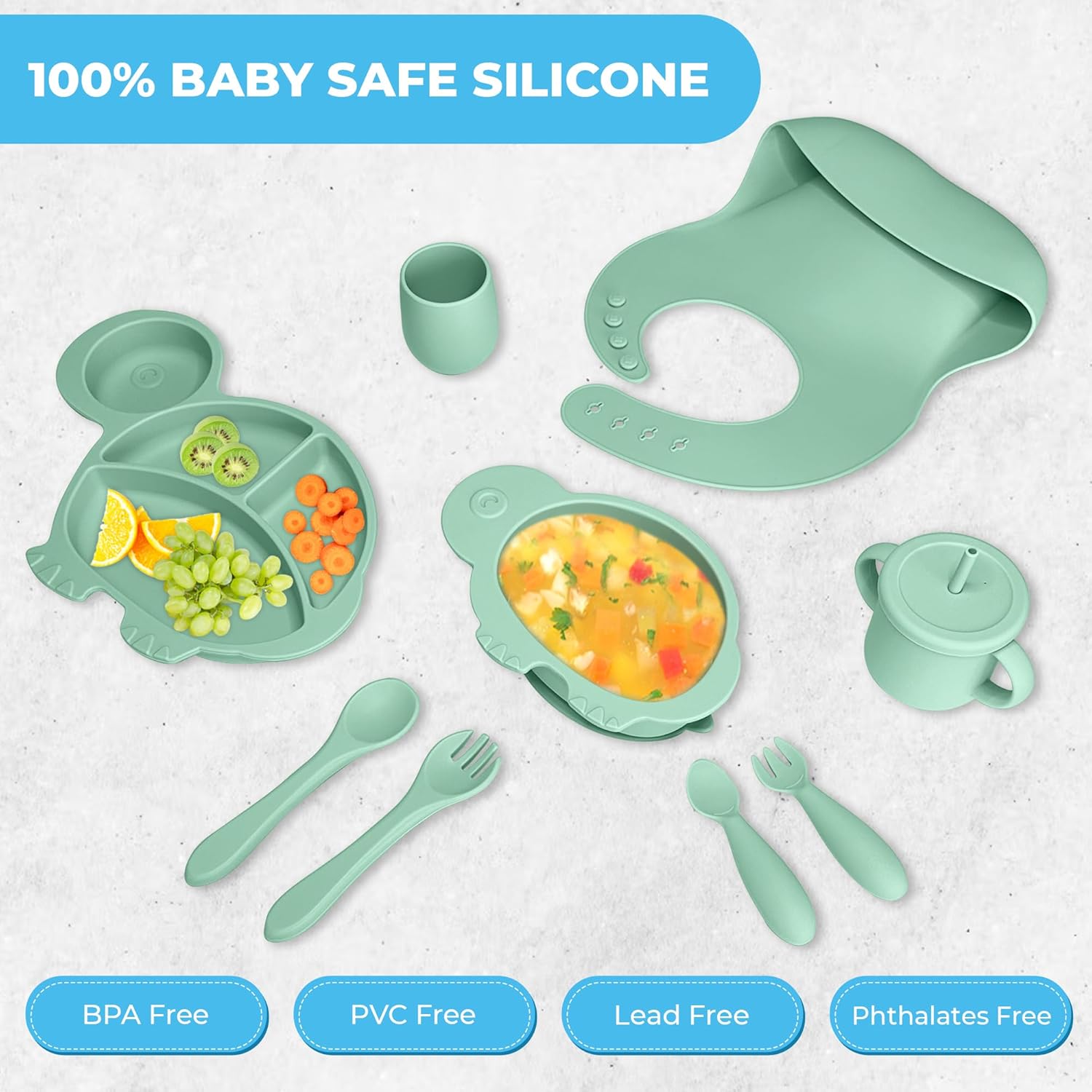 DELICADOU 9-Piece Baby Led Weaning Set with Turtle Shape