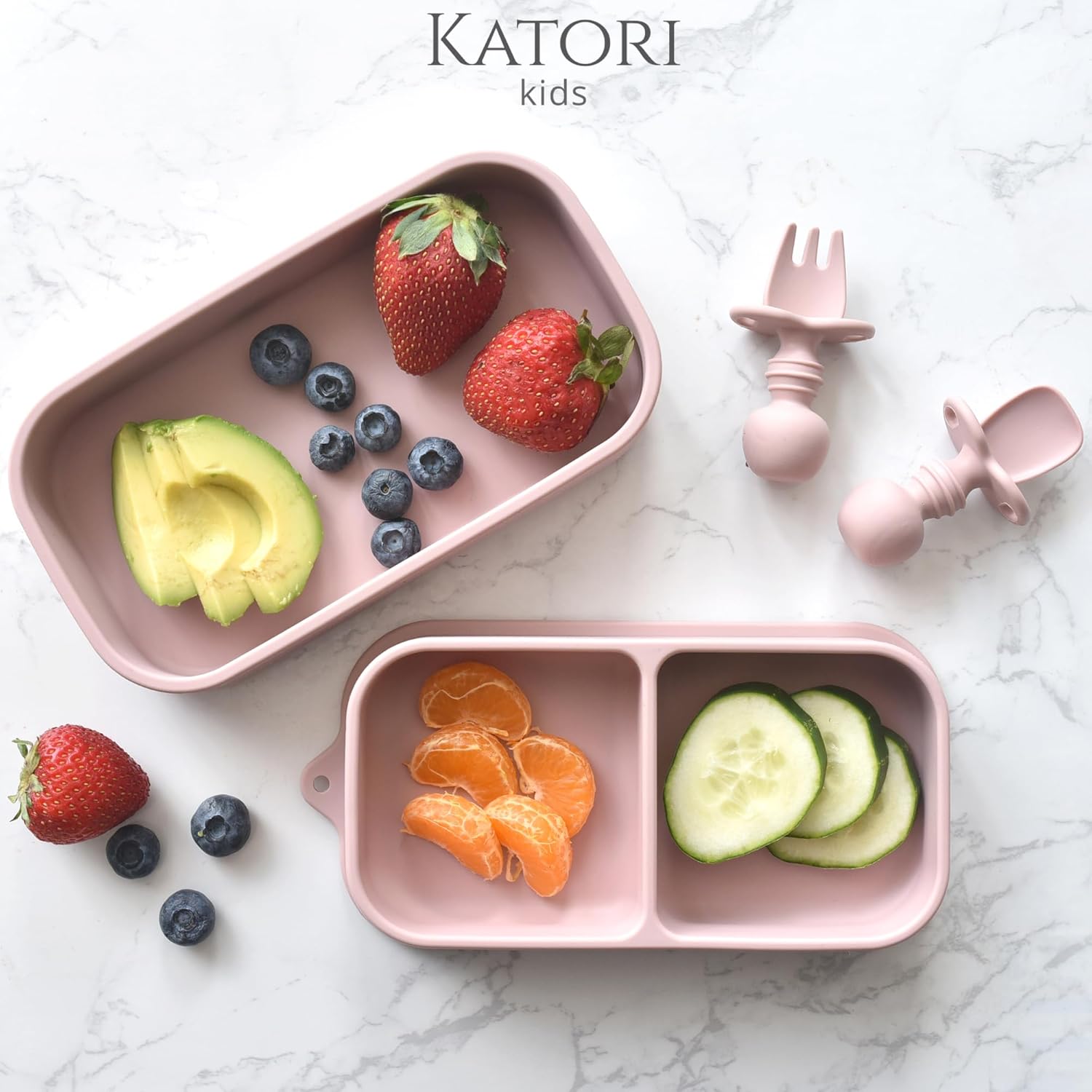 KATORI Kids Suction Plate Set 5PC Travel Baby Plates with Bag