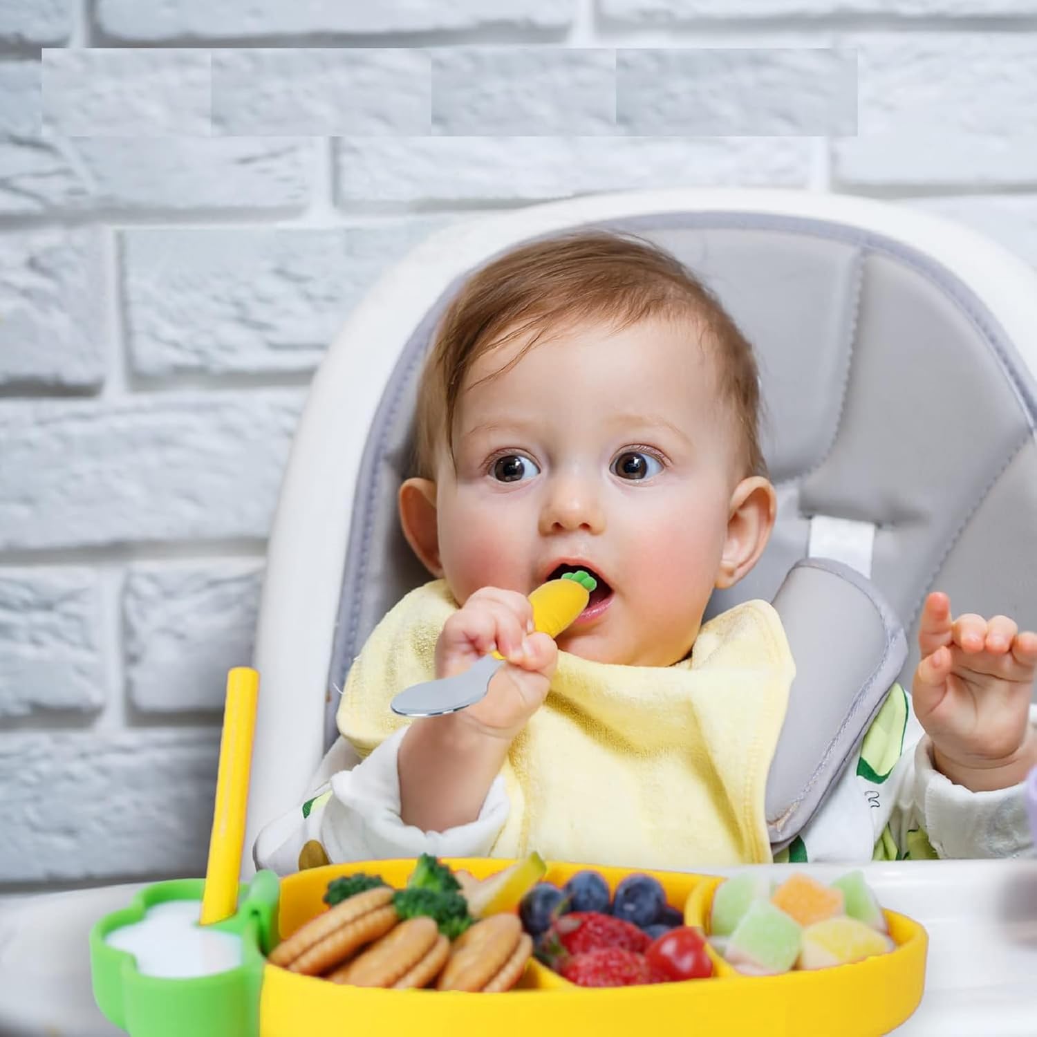 Suction Plates for Babies Toddlers BPA Free Microwave Safe Cute Carrot Design