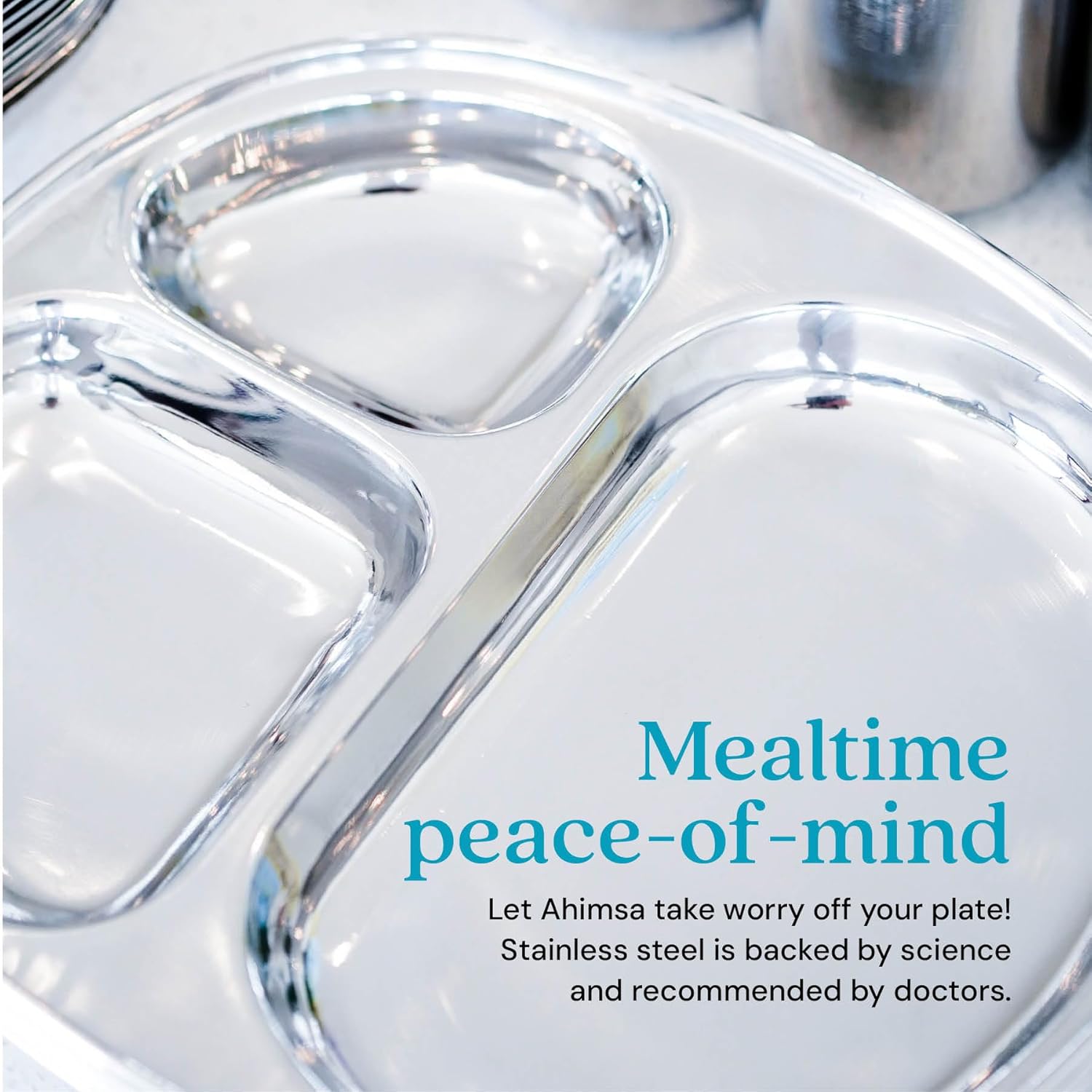 Ahimsa Stainless Steel Toddler Plates - BPA Free Non Toxic 3 Sections