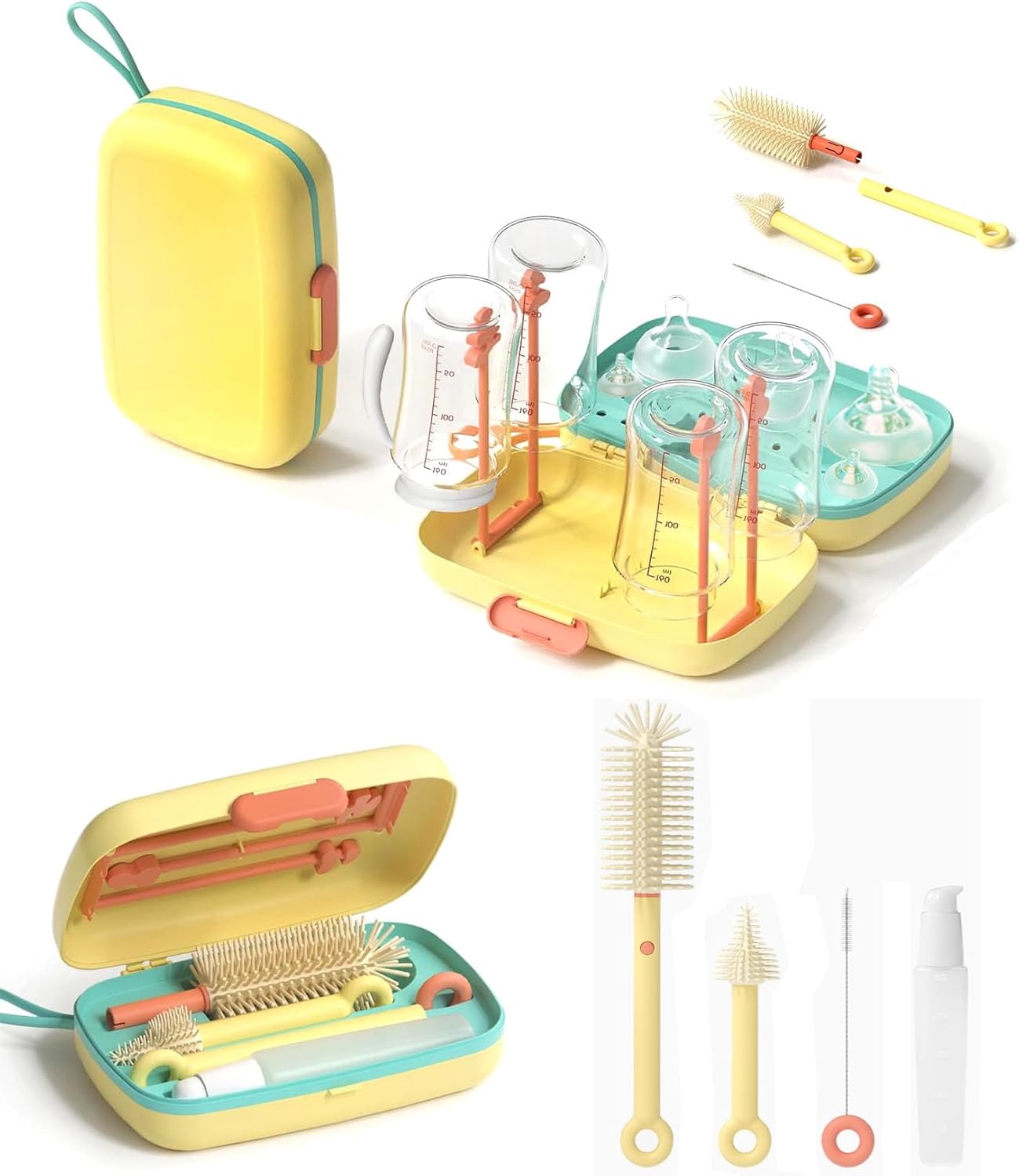 7-in-1 Baby Bottle Cleaning Kit with Storage Yellow