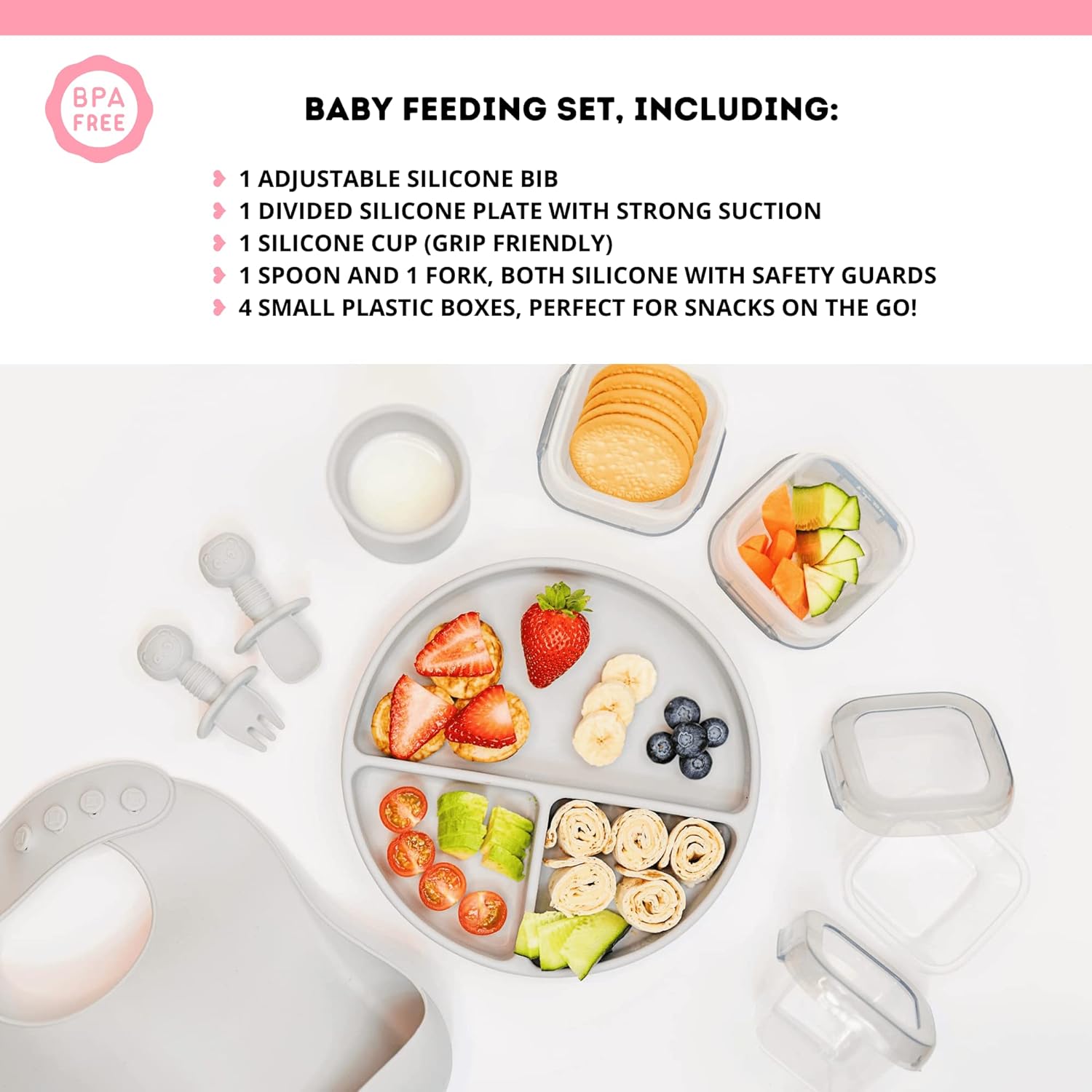 Baby Led Weaning Set with Suction Plate and Utensils 9 Pcs