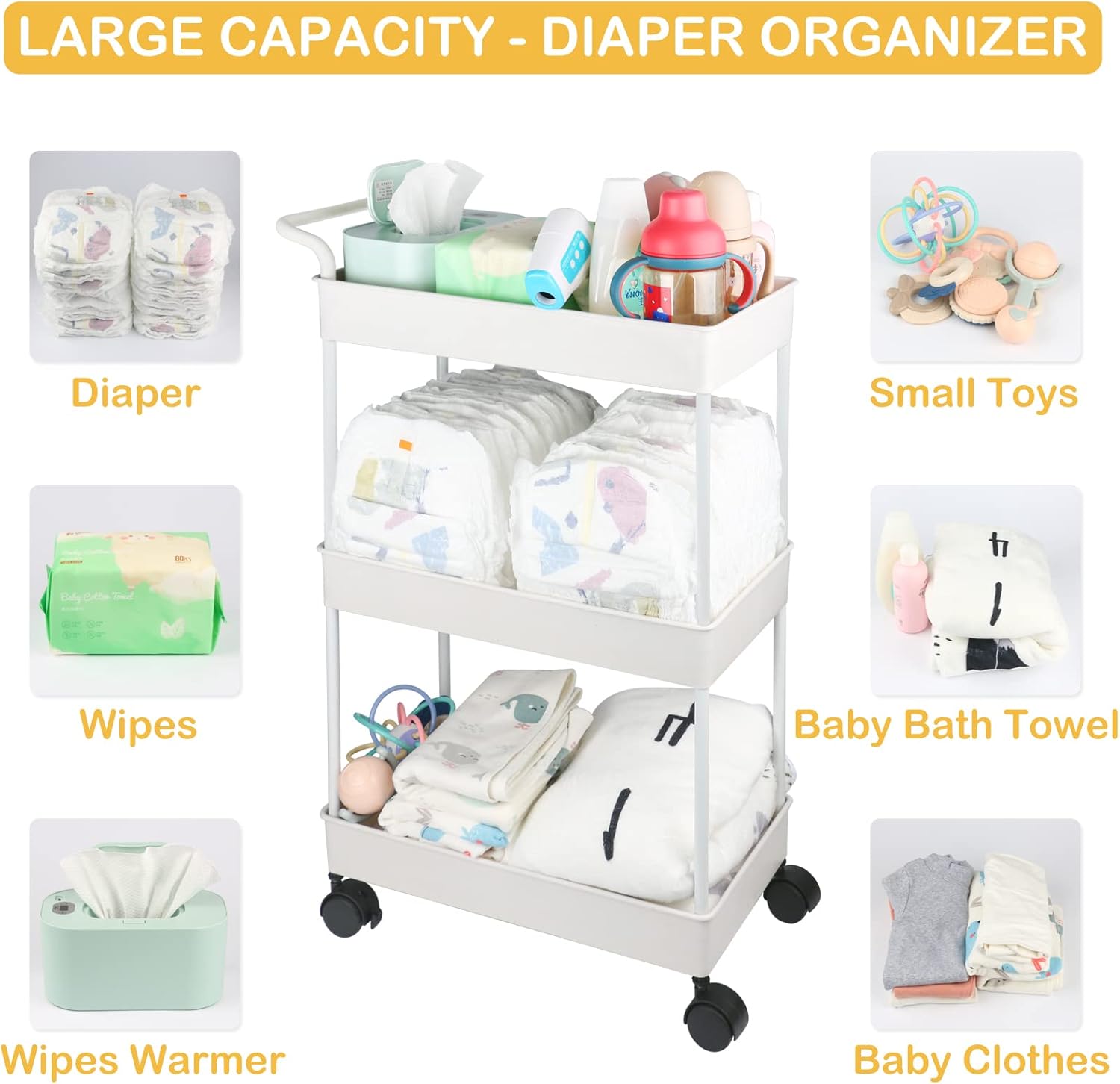 Volnamal Baby Diaper Caddy Movable Cart for Newborn Essentials