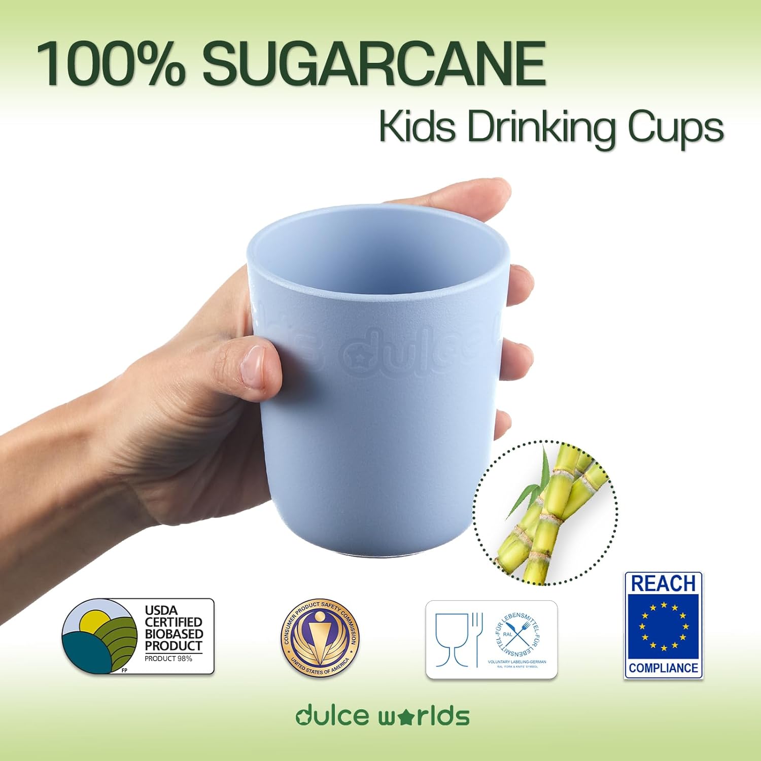 Dulce Worlds SUGARCANE Kids Cups 5 Pack - BPA Free Unbreakable