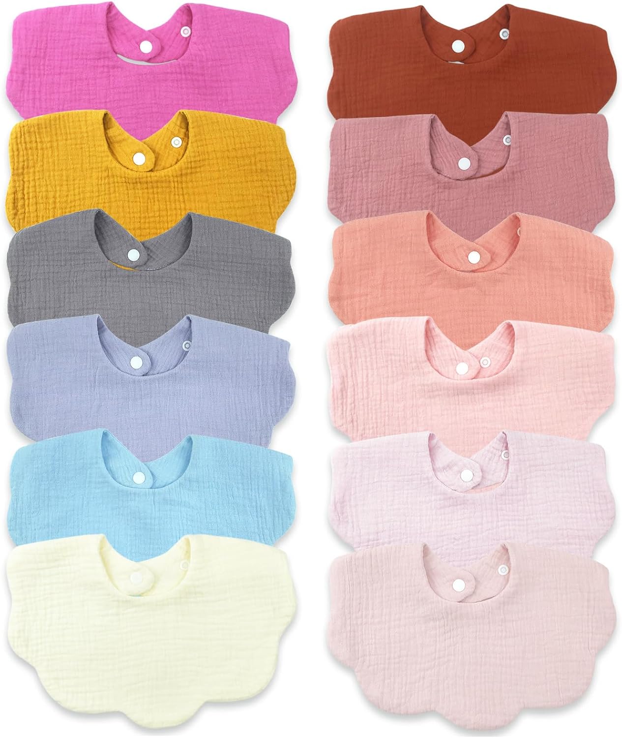 MUSBUY 12-Piece Baby Bibs Muslin Cotton Drooling Teething Bibs for Babies