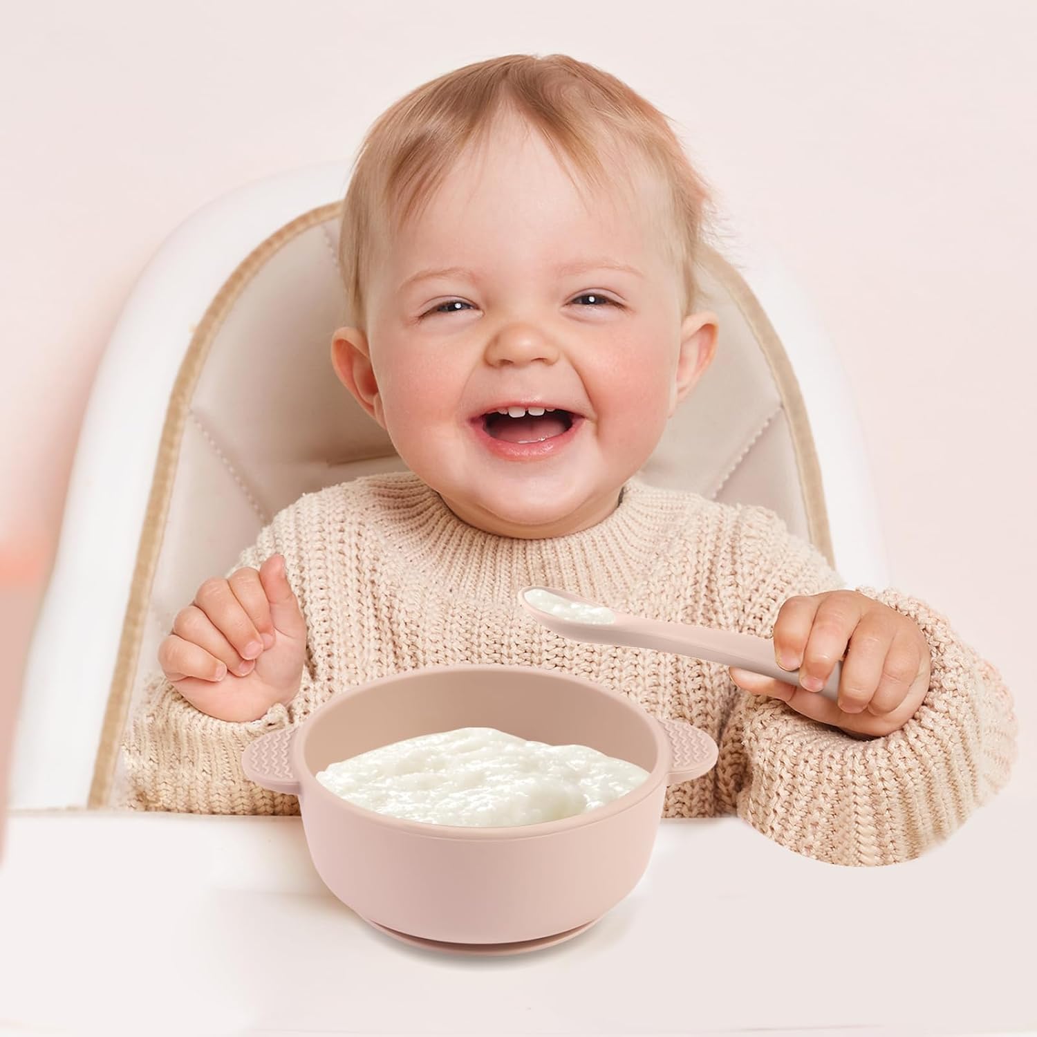 Eascrozn Silicone Baby Feeding Set 3 Bowls 3 Spoons