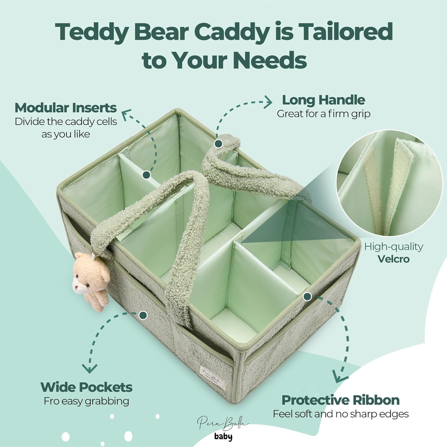 PeraBella Diaper Caddy Organizer with Teddy Bear Charm
