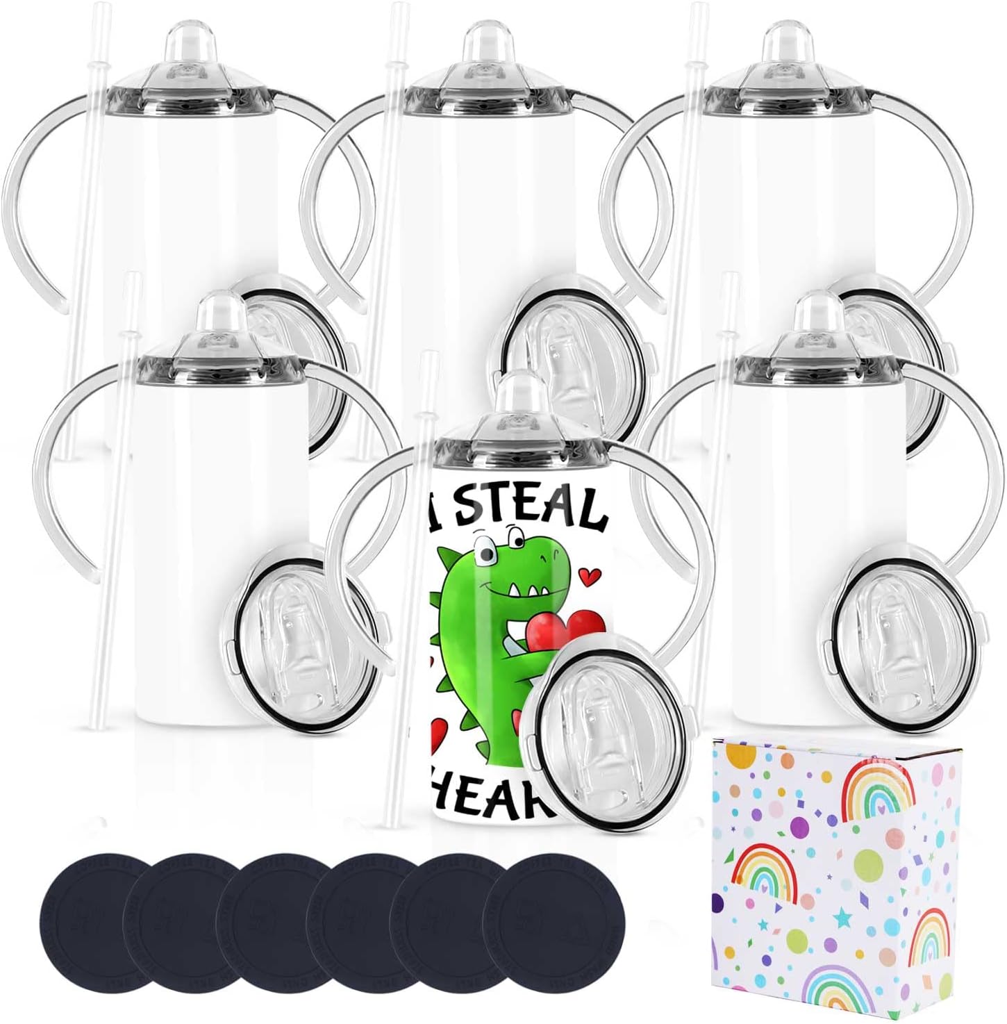 Wzaytia 12 Oz Sublimation Sippy Cup 6 Pack