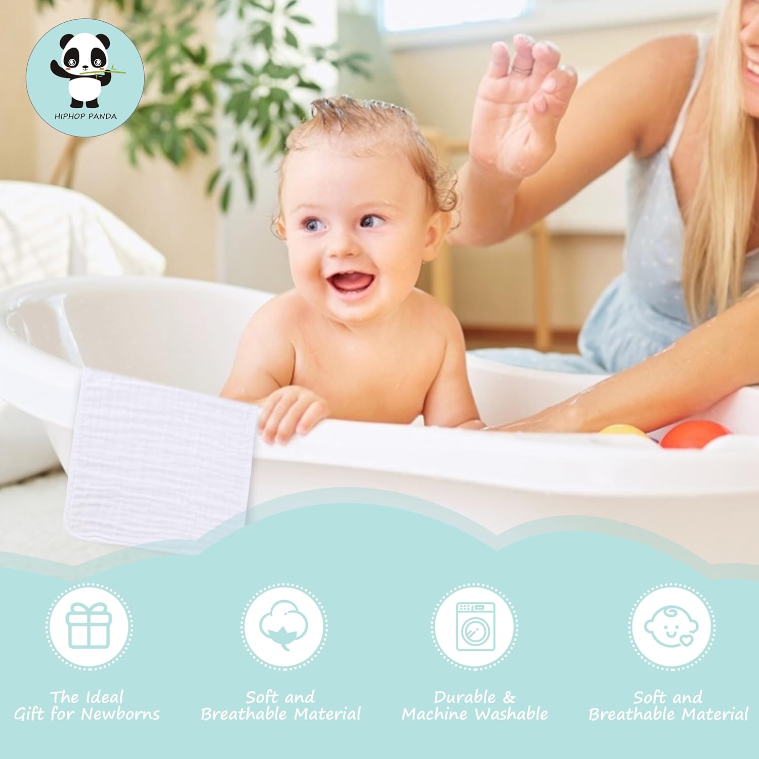 HIPHOP PANDA 10 Pack 6-Layer Muslin Burp Cloths