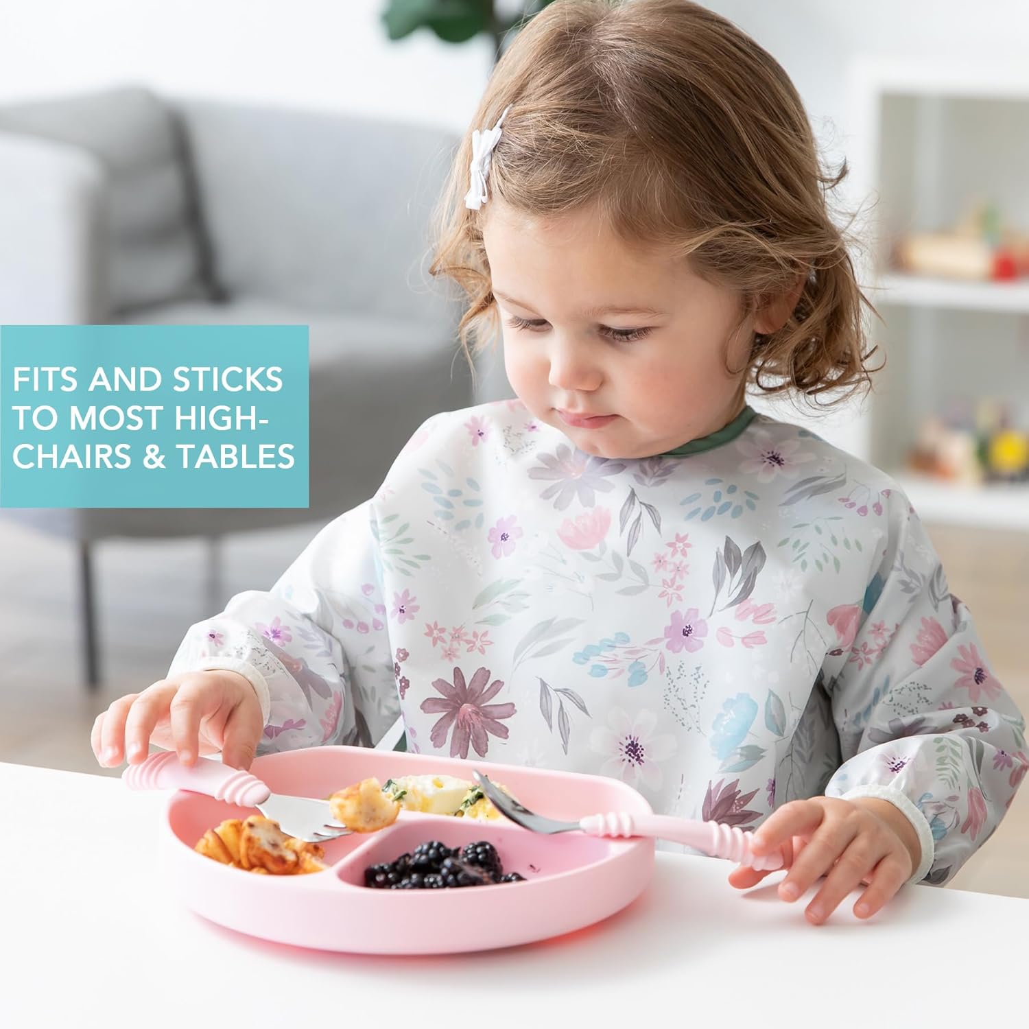 Bumkins Toddler Suction Plate with Divided Grip Pink