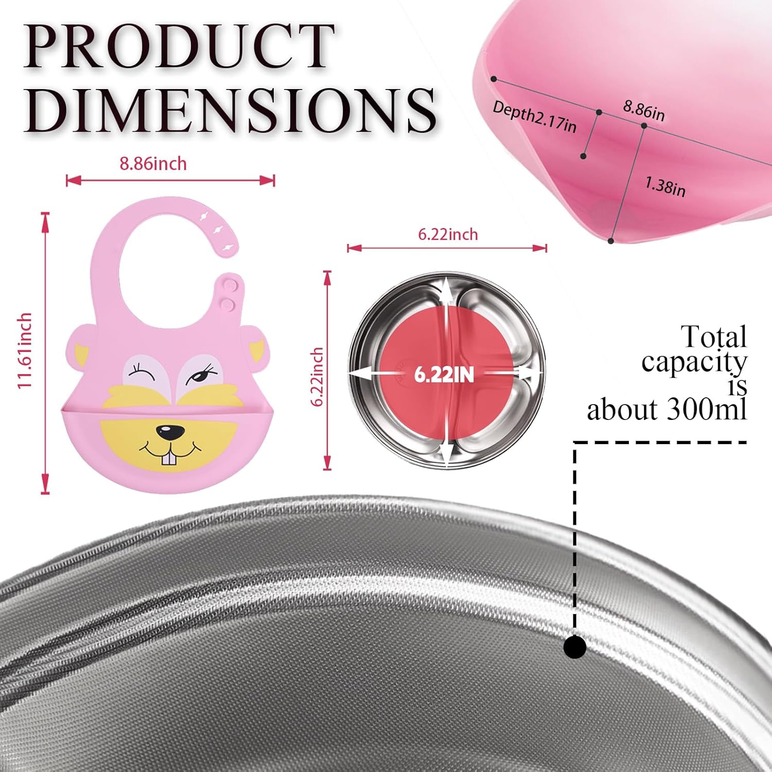 Qianliyer Cartoon Stainless Steel Baby Feeding Set Pink 1
