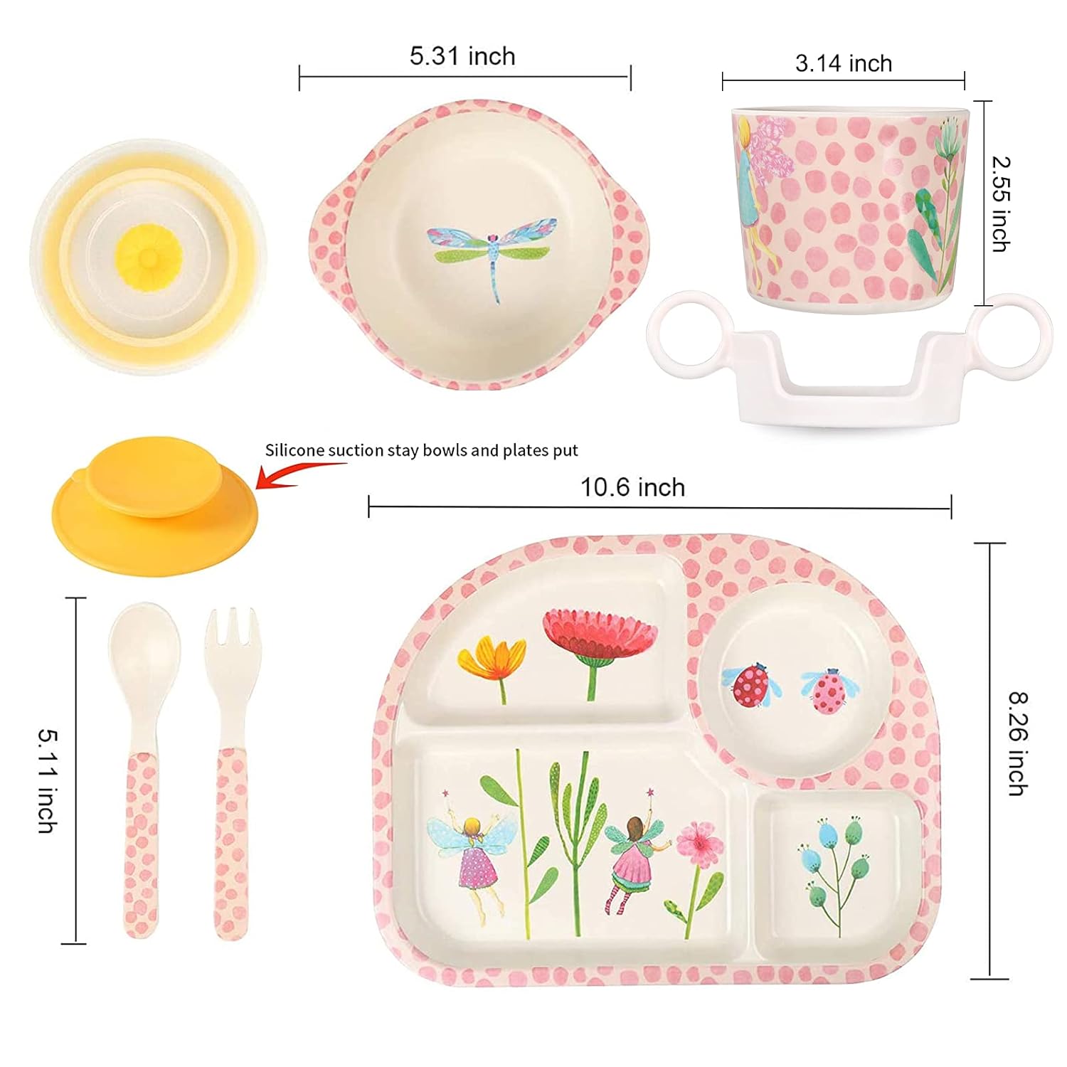 shopwithgreen 7Pcs Bamboo Kids Dinnerware Set