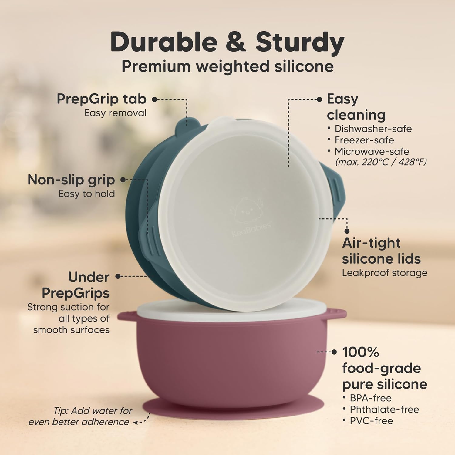 KeaBabies 2-Pack Suction Baby Bowls with Lids