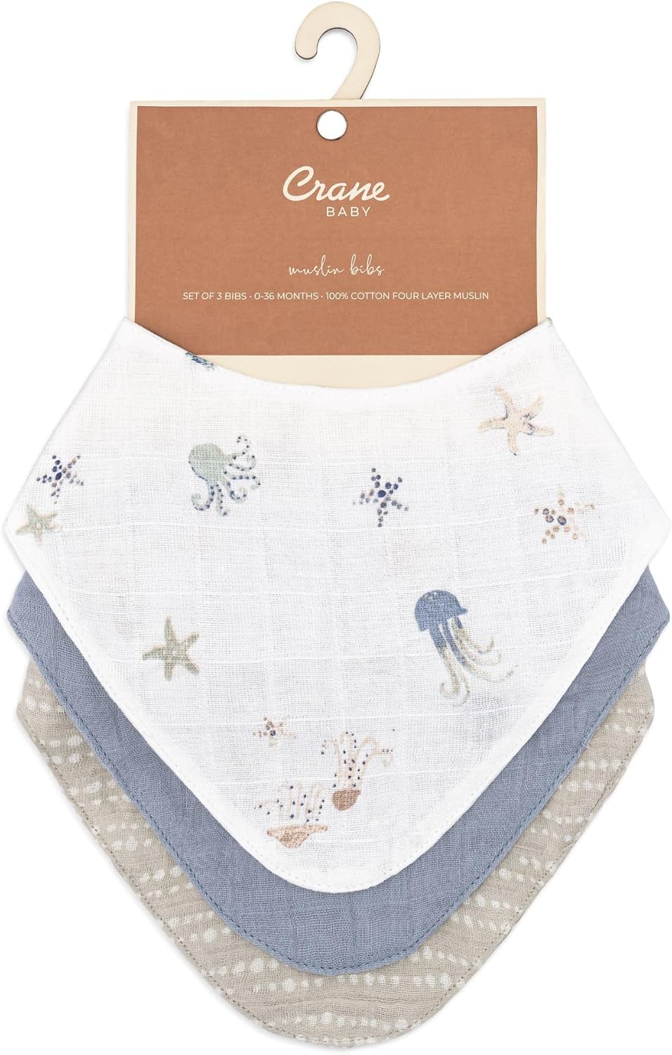Crane Baby Soft Muslin Bib Set for Teething and Drooling