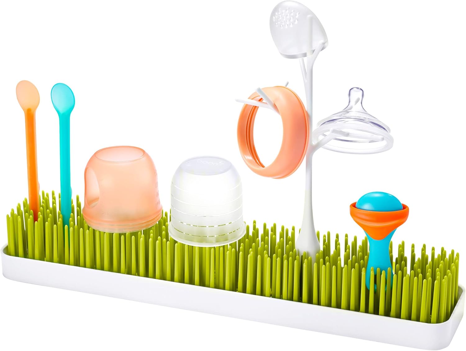 Boon Patch Countertop Baby Bottle Drying Rack - Green and White 1