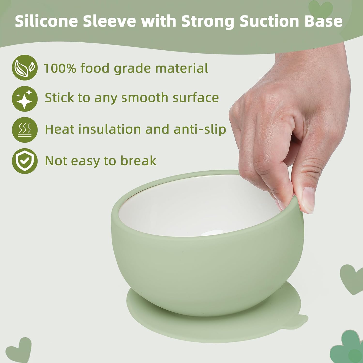 KingKam Kids Porcelain Bowls with Silicone Suction Sleeve 2-Pack