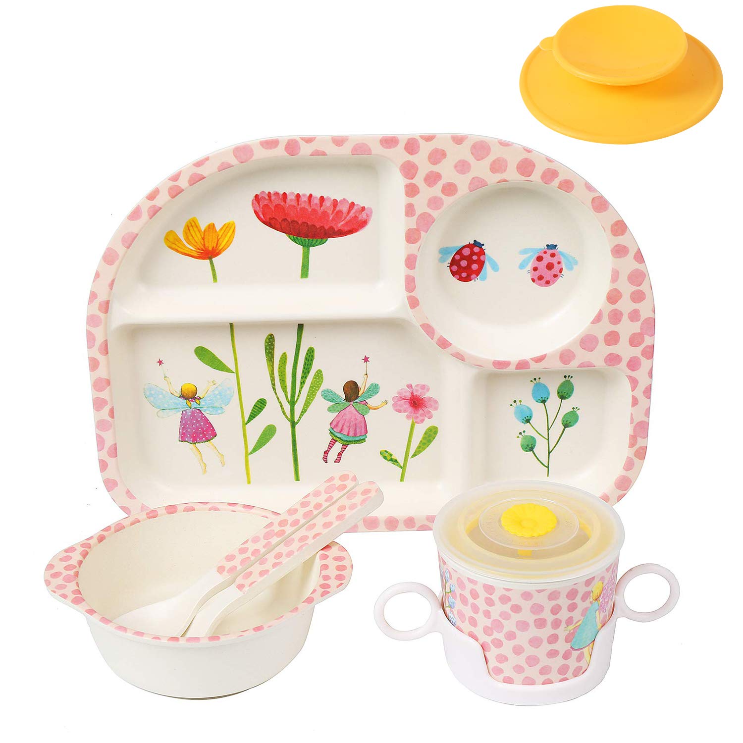 shopwithgreen 7Pcs Bamboo Kids Dinnerware Set