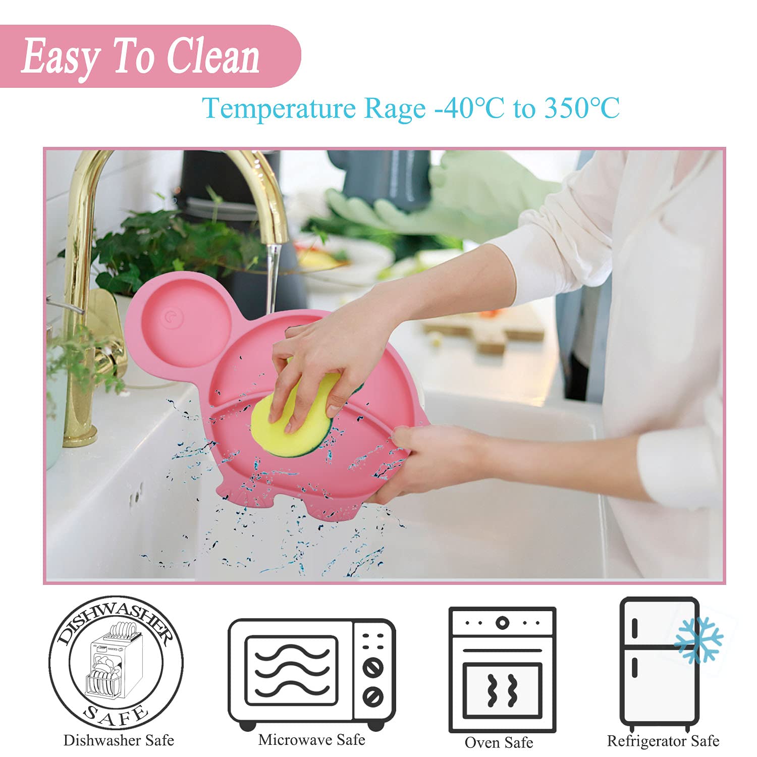 NICINGU Silicone Suction Plate Set for Toddlers - Pink