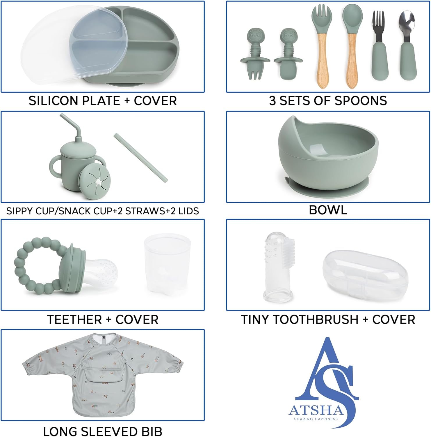 ATSHA 19 PCS Silicone Baby Feeding Set