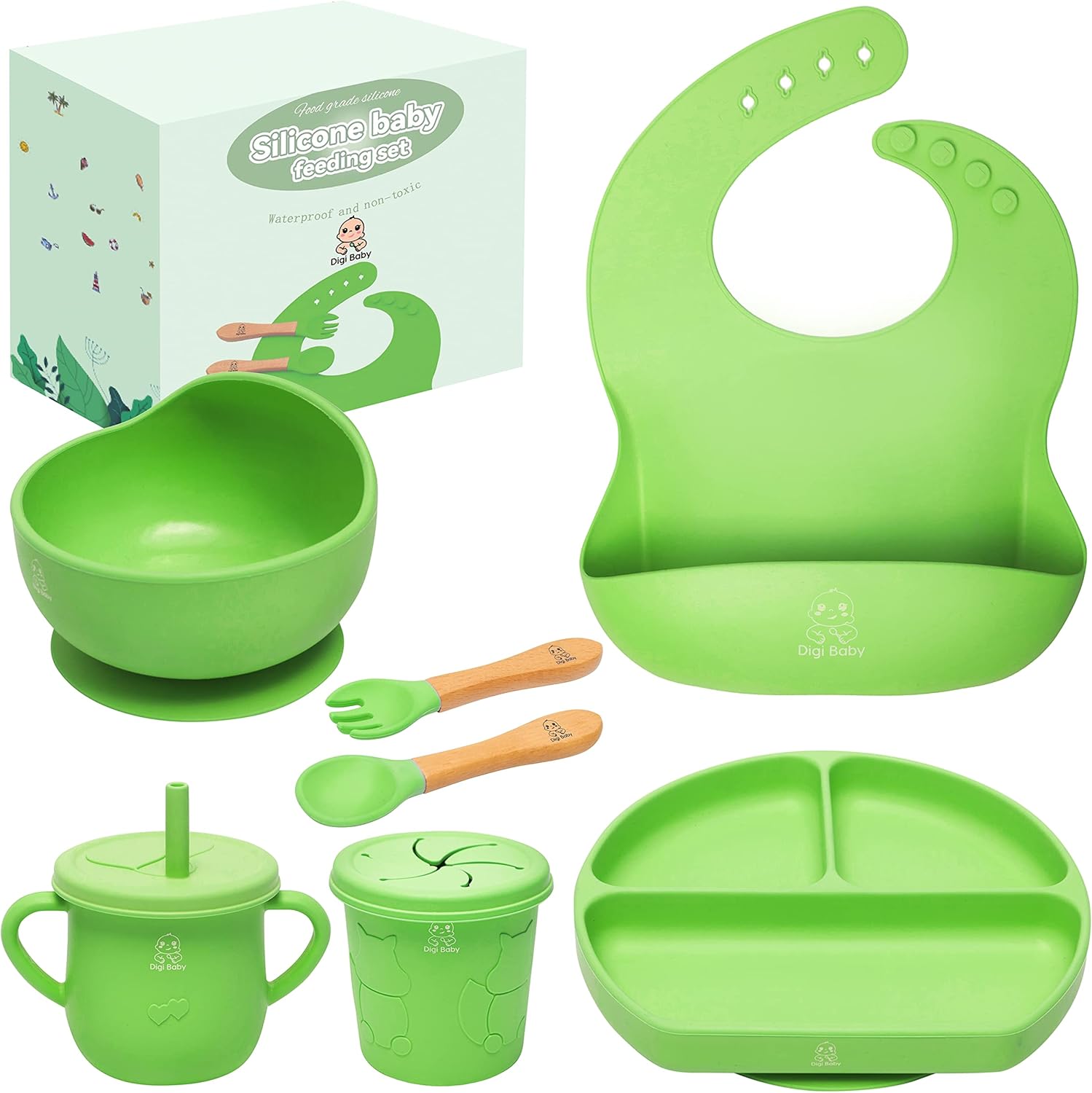 Digi Baby Led Weaning 7 Piece Silicone Feeding Set - Green