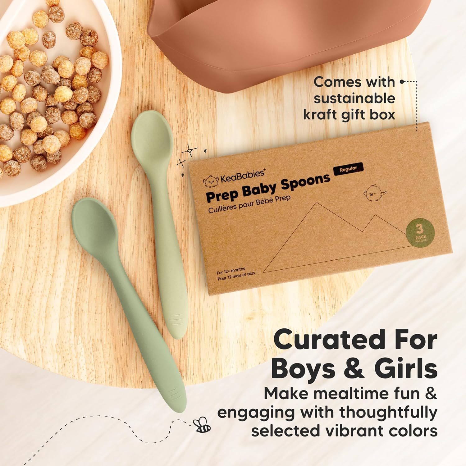 KeaBabies 3-Pack Silicone Baby Spoons for Self-Feeding 1