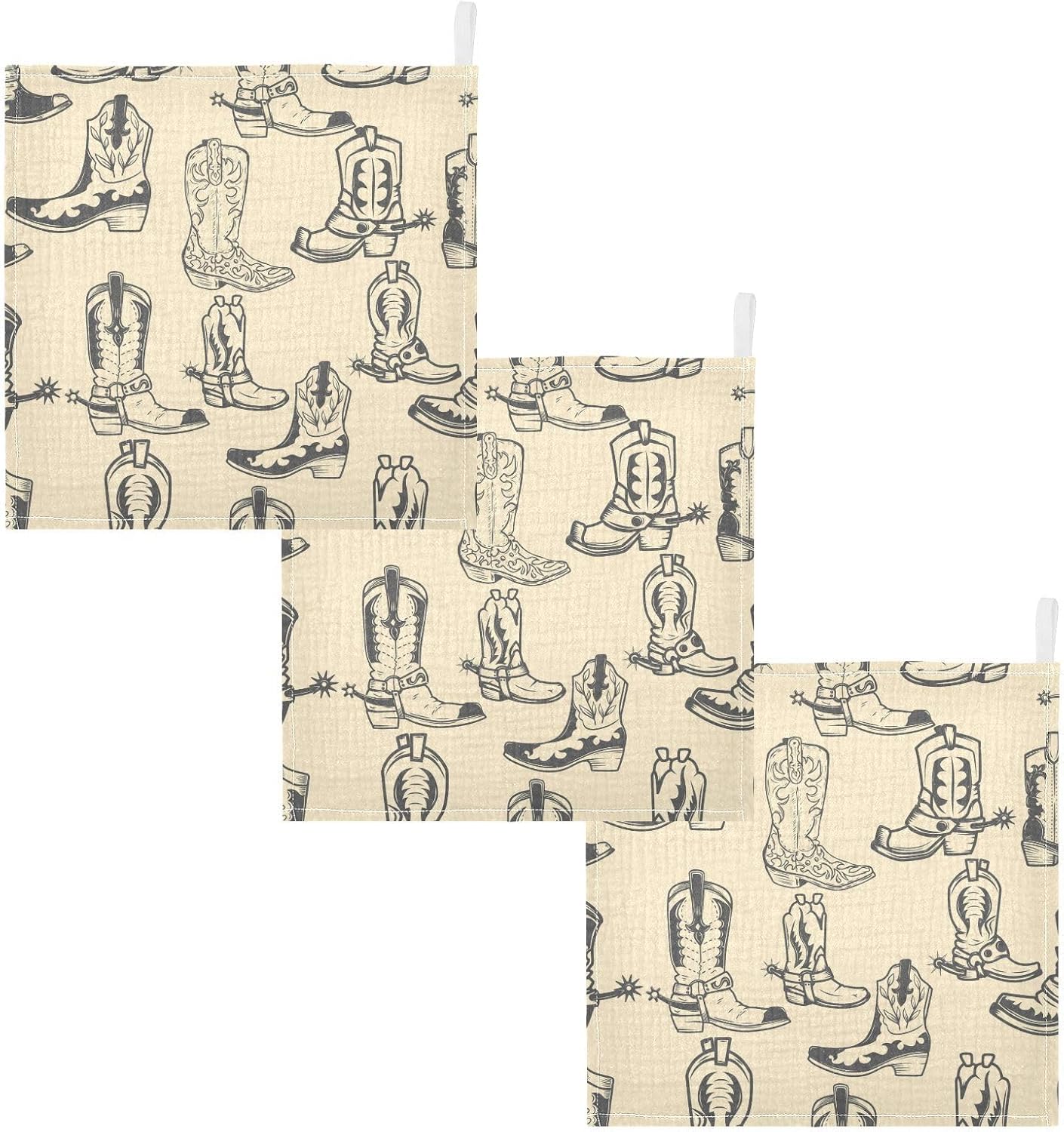 CUPADA Cowboy Boots Baby Muslin Washcloths 3 Pack