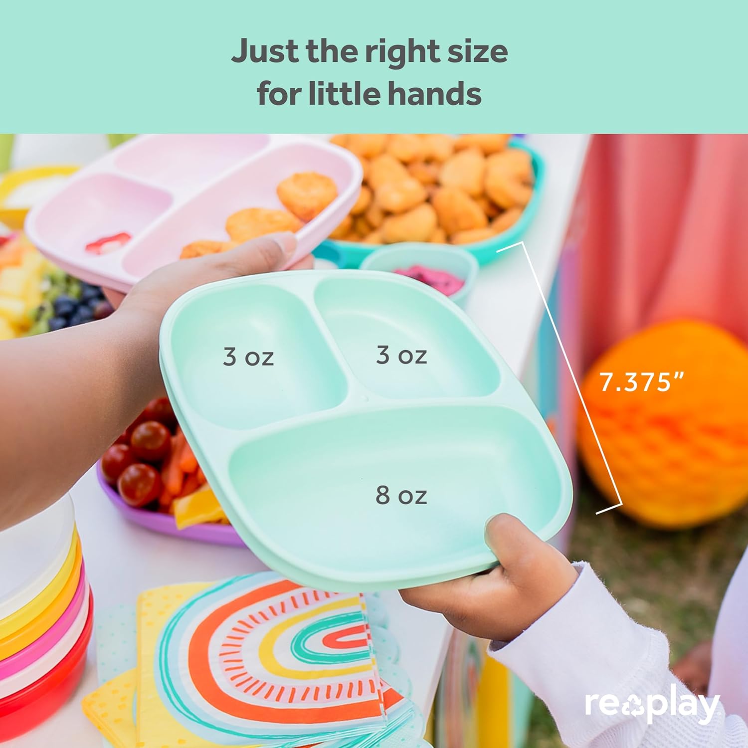 Re-Play Toddler Plates 3 Compartment Set - Dishwasher Safe Stackable Made in USA